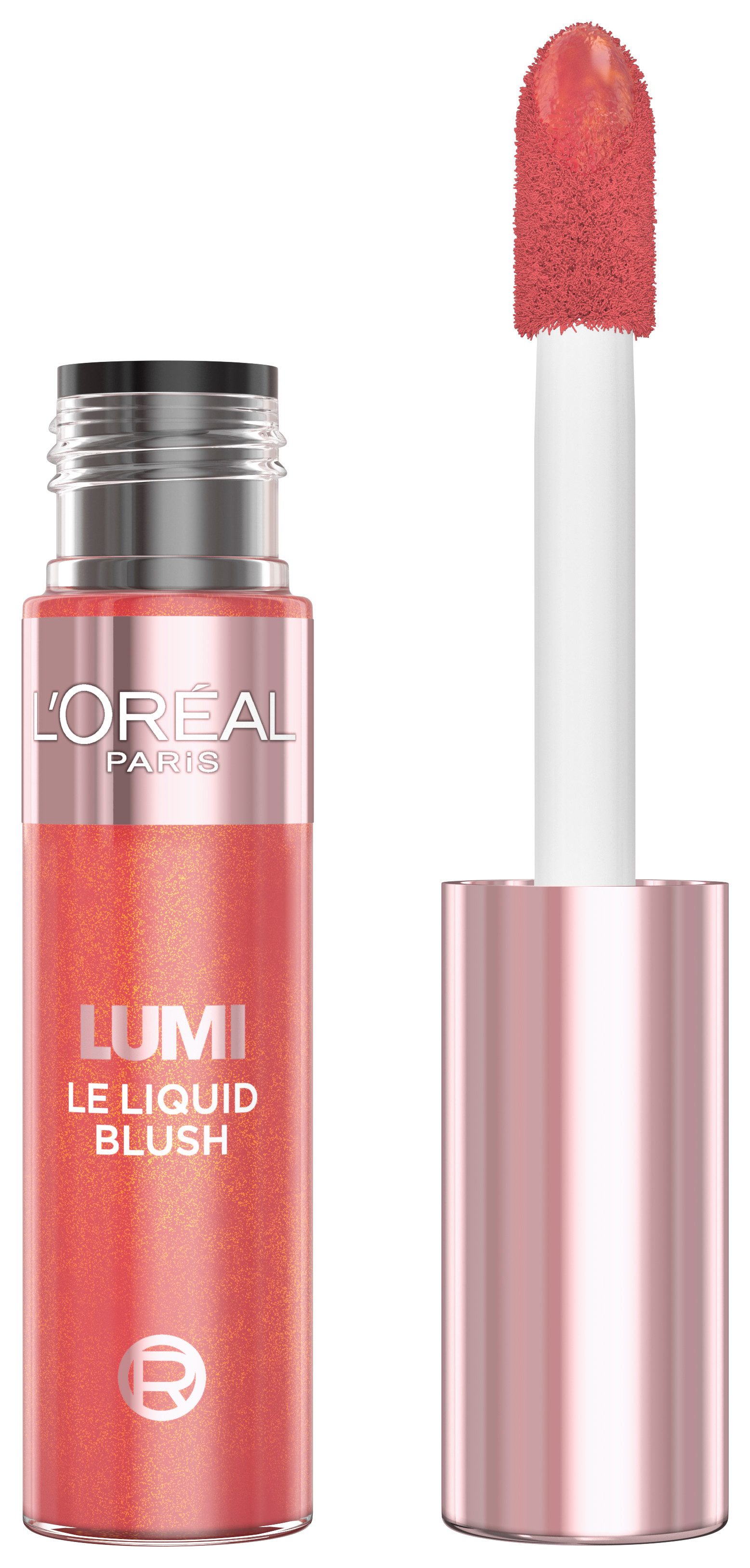 L'ORÉAL PARIS Rouge LUMI LE LIQUID BLUSH GLOWY, flüssige Textur, schimmernde und intensive Farbe, glänzendes Finish