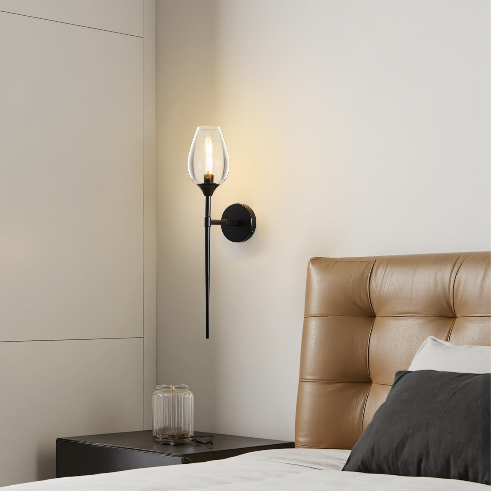 MUPOO Wandleuchte Schwarze Wandlampe aus Glas mit Lampenschirm in Weinglasf günstig online kaufen
