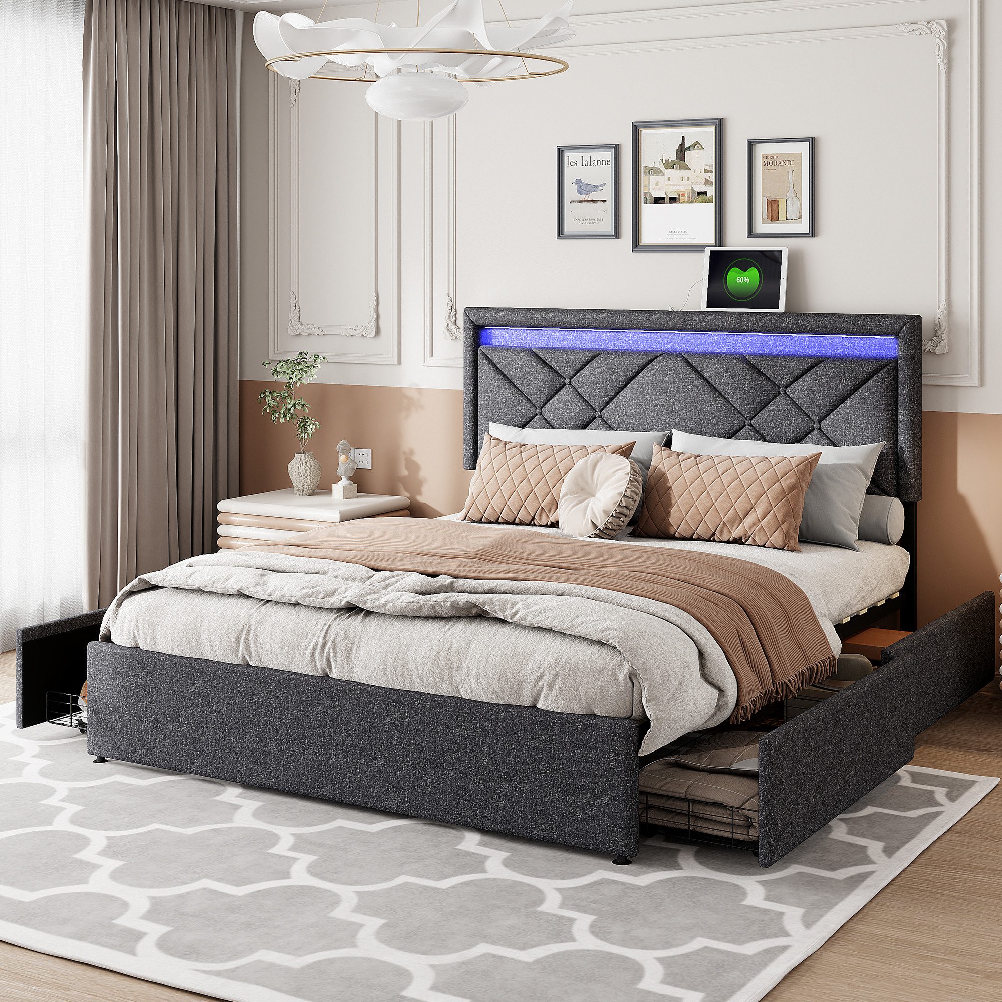 Furnishings Home Stauraumbett Polsterbett Doppelbett inkl. LED & Ladefunkti günstig online kaufen