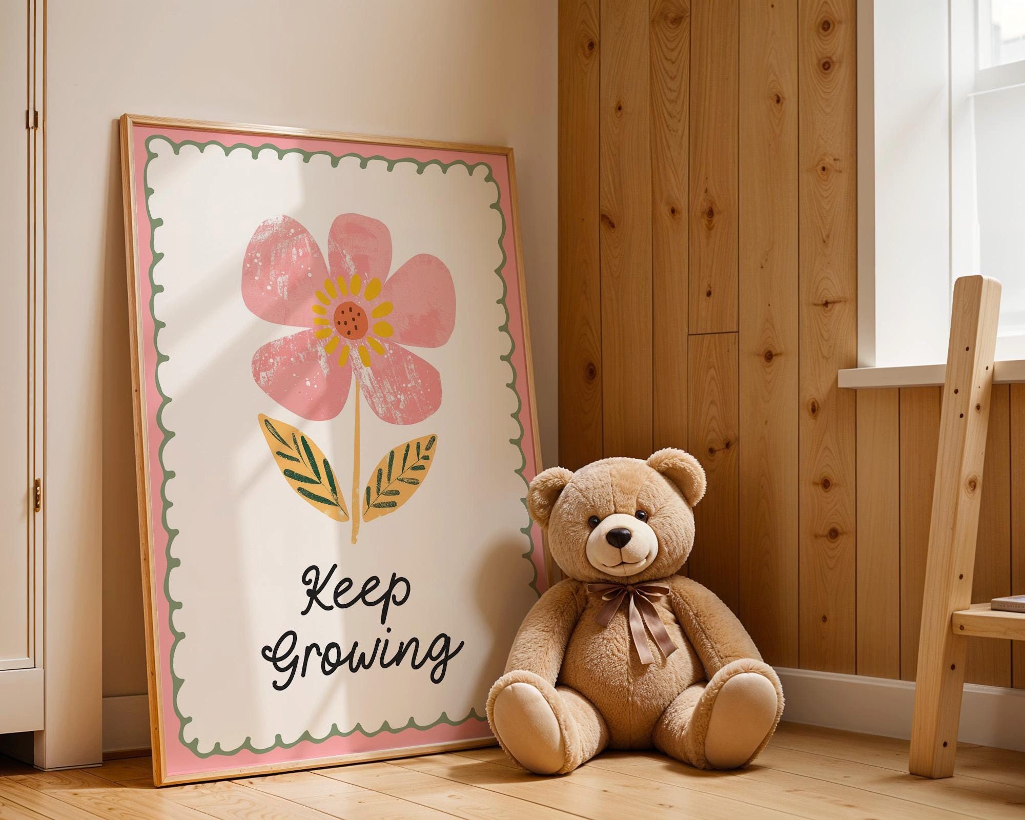 JUSTGOODMOOD Poster Premium ® Blume Keep Growing Spruch Liebevolle Deko Kinderzimmer, (1 St), verschiedene Größen wählbar
