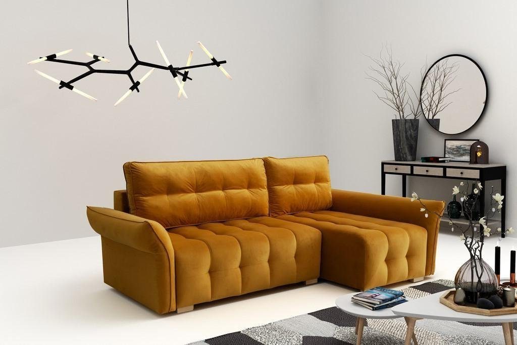 Beautysofa Polsterecke MALLORCA, cm, mane L-Form Senfgelb moderne Ecke mit 41) rechts (riviera links Bettkasten, oder im Stil, mit montiebar, Polsterecke Schlaffunktion 249