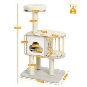 COSTWAY Kratzbaum Katzenbaum, Holz, mit waschbaren Kissen, 68x48x117cm