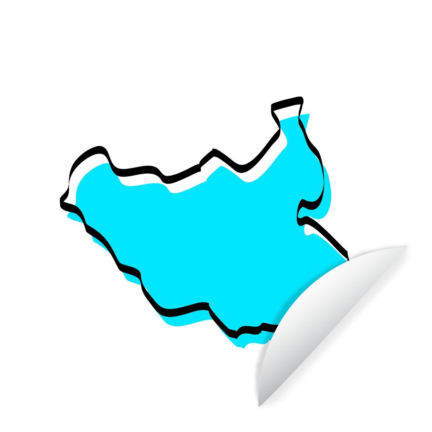 MuchoWow Wandsticker Eine Illustration des Südsudan in Blau mit schwarzem Rand (1 St), Tapetenkreis für Kinderzimmer, Tapetenaufkleber, Rund, Wohnzimmer