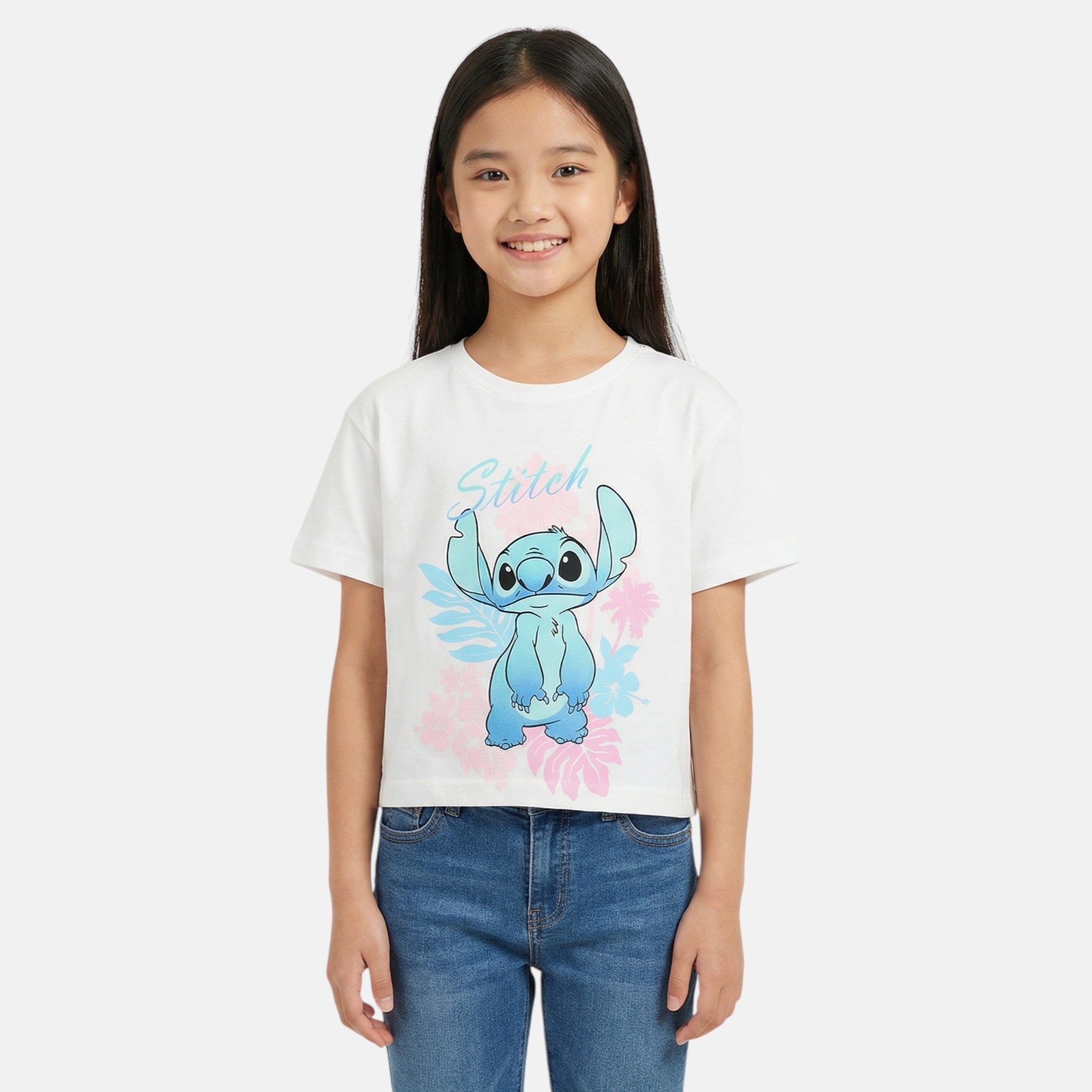 Disney Print-Shirt Disney Stitch Kinder Mädchen T-Shirt Kurzarm Shirt (1-tlg) Gr. 98 bis 128 - 100% Baumwolle