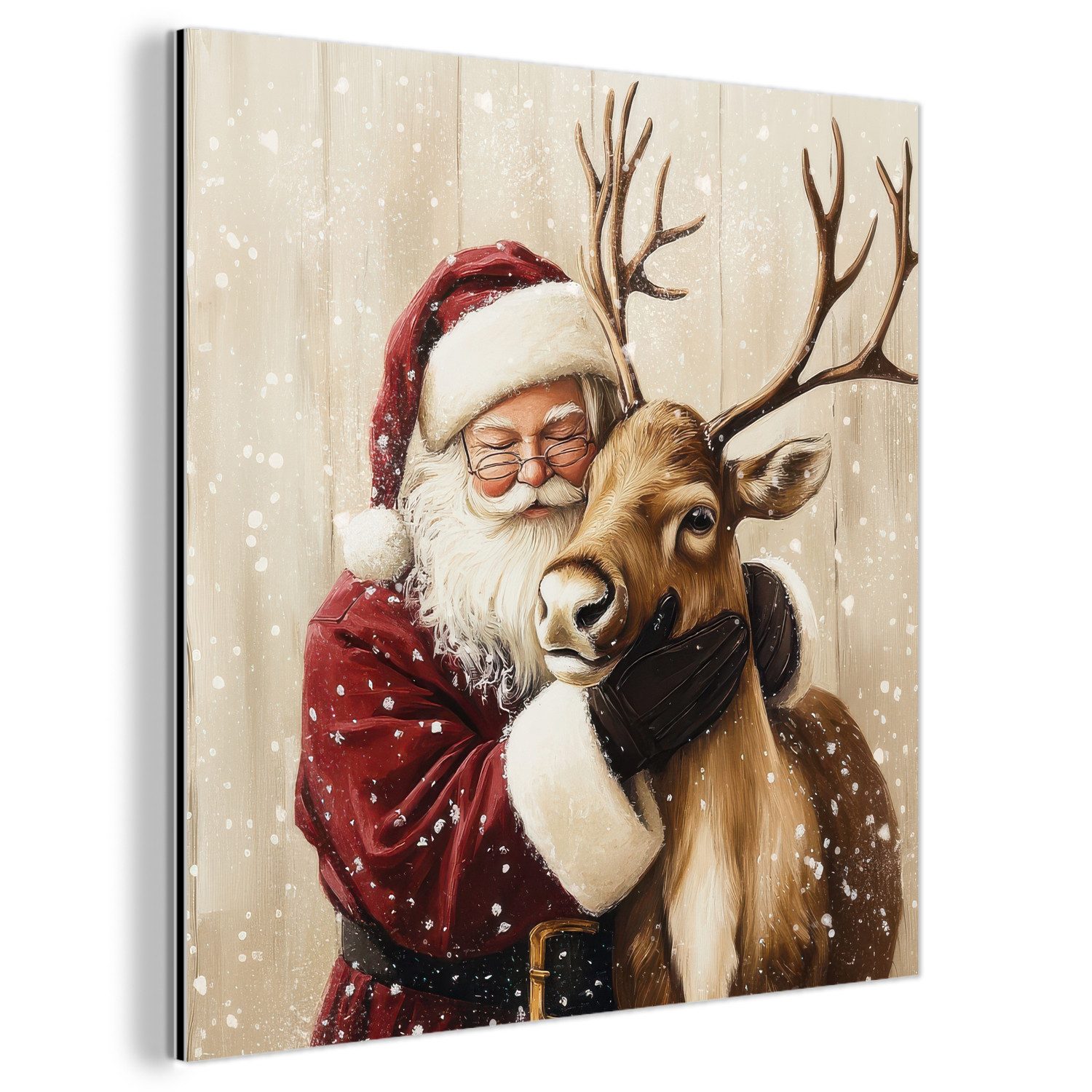 MuchoWow Metallbild Weihnachtsmann - Rentier - Schnee