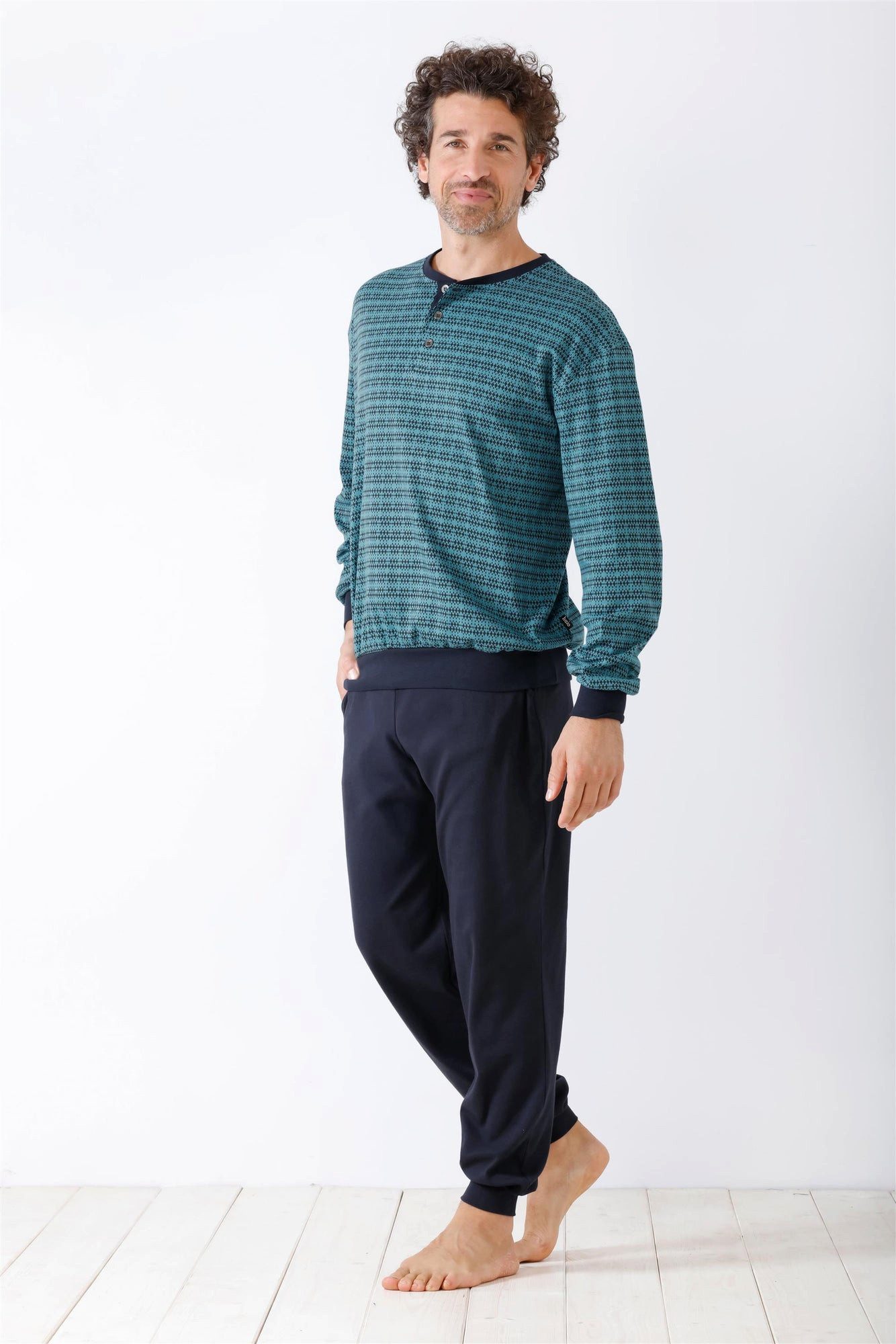 Hajo Schlafanzug Herren Schlafanzug mit Bündchen Premium Cotton Interlock