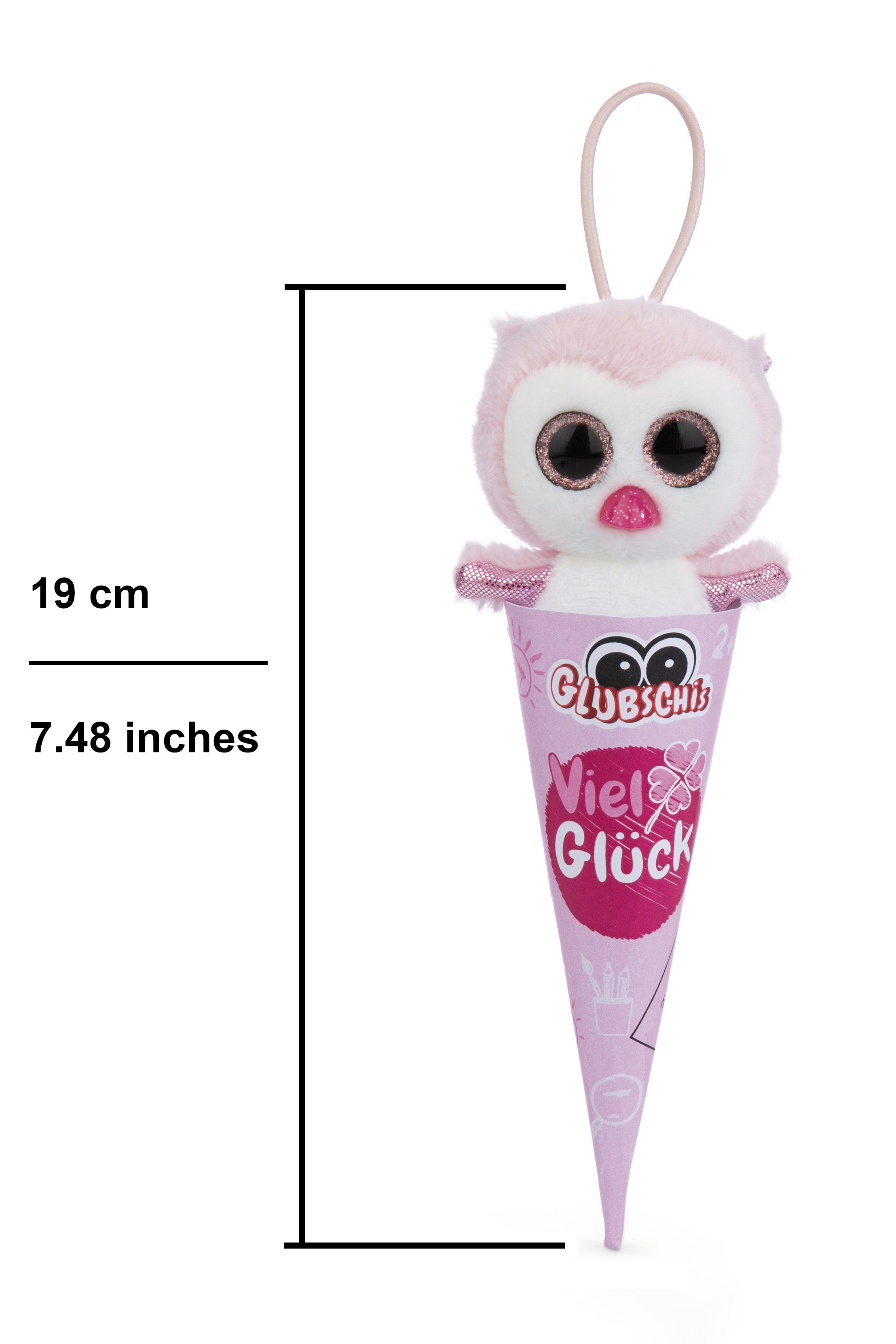 Nici Schultüte Glubschis Kuscheltier Anhänger 9 cm, Eule Rosina Schlüsselanhänger, als Back to School Geschenk, mit großen Glitzeraugen