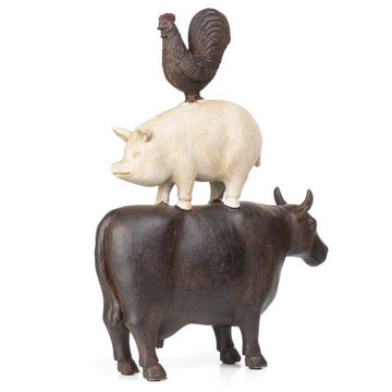Moritz Dekofigur Deko-Figur Kuh Schwein und Hahn stehen aufeinander aus Polyresin, Dekofigur aus Polyresin Dekoelement Dekoration Figuren