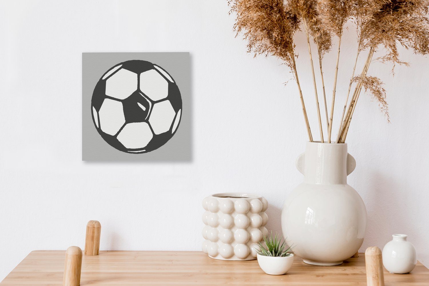OneMillionCanvasses® Leinwandbild Eine Illustration von Wohnzimmer einem Bilder bunt Leinwand -, Schlafzimmer auf Hintergrund St), für (1 einem Fußball rosa