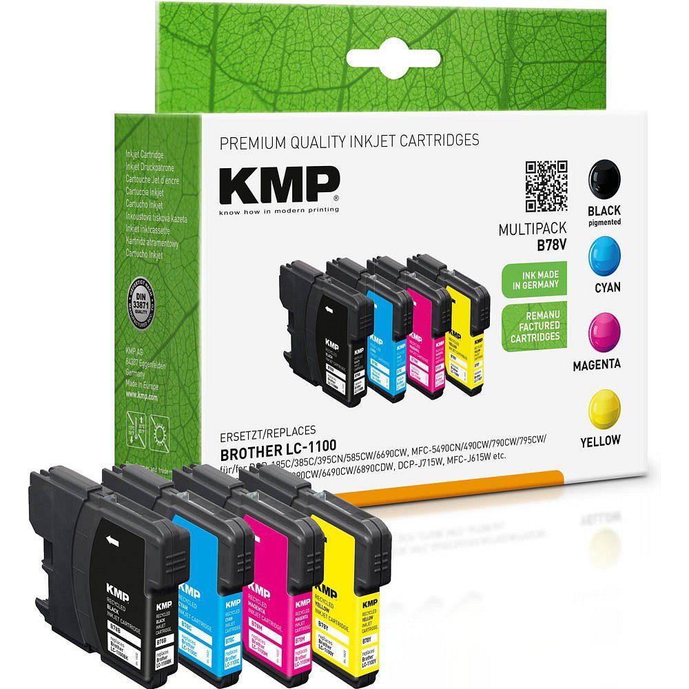 1 Brother B78V LC-1100 BK/C/M/Y (4 Farben) Tinten-Multipack KMP Tintenpatrone ERSETZT