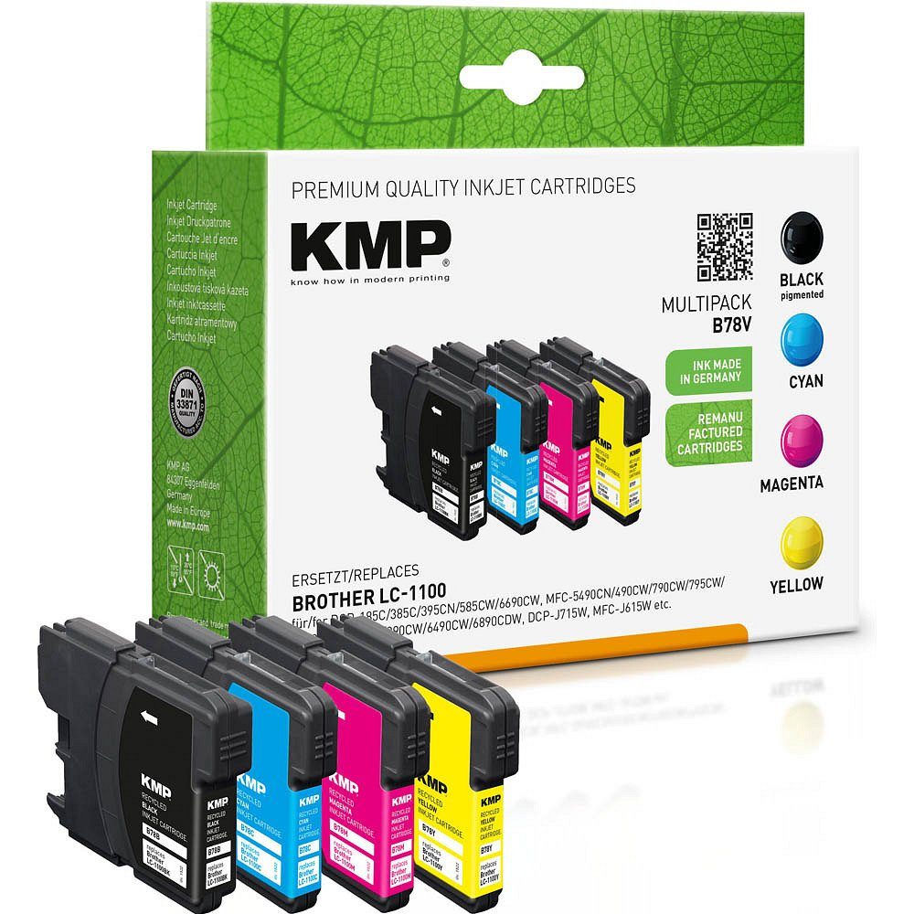 KMP 1 Tinten-Multipack B78V ERSETZT Brother LC-1100 BK/C/M/Y Tintenpatrone (4 Farben)