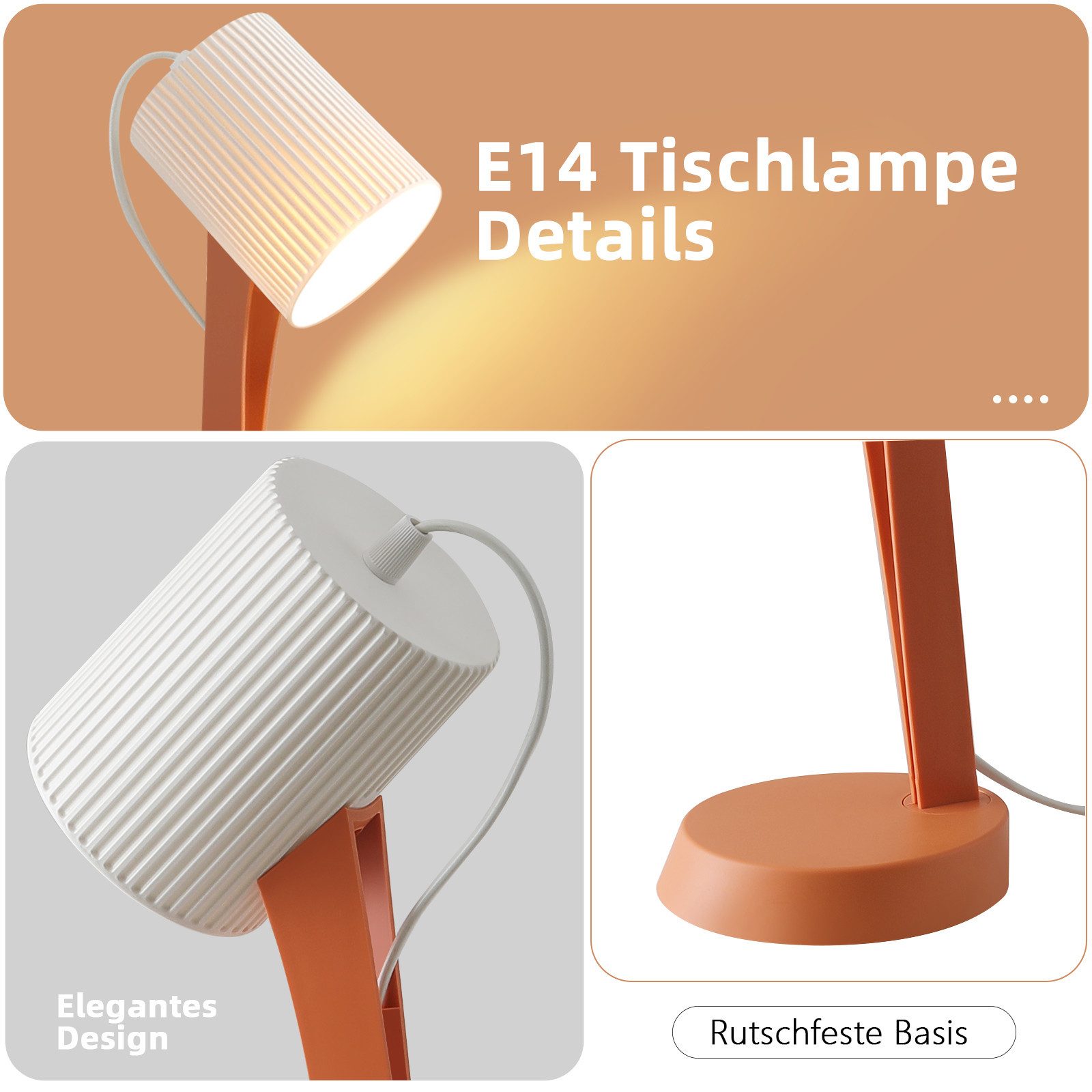 Nettlife Nachttischlampe 2er Set Tischlampe schlafzimmer mit Kabel Kleine E14 Moderne, LED wechselbar, Landhausstil Tischlampen für Esstisch Schlafzimmer Wohnzimmer