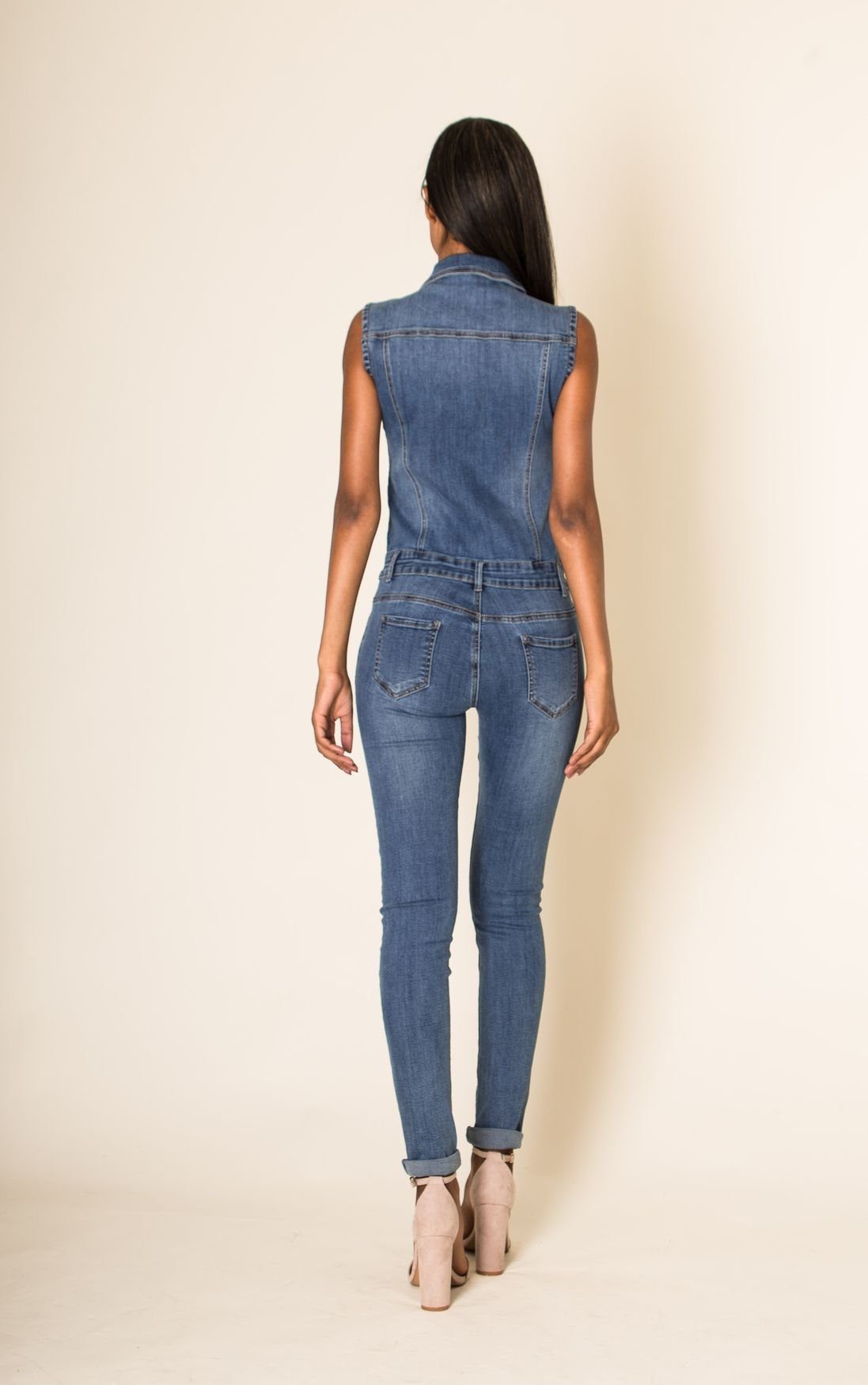 Nina Carter Jumpsuit Blau 2661 Jeans (1-tlg) Hosenanzug Jumpsuit Overall Einteiler in