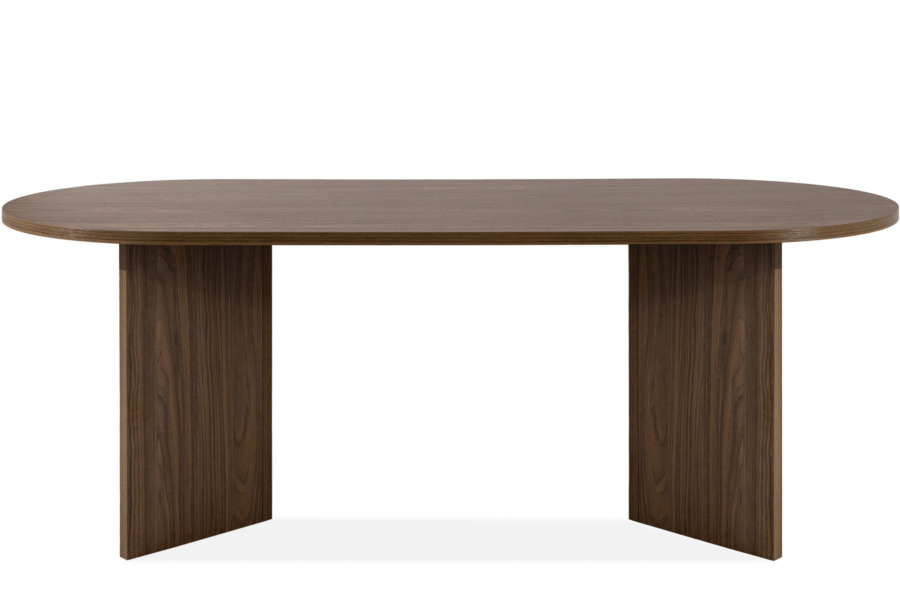 KONSIMO® Esstisch FABER Esszimmertisch, oval, hergestellt in der EU (Laminierte Spanplatte), Küchentisch, V-förmige Beine, Holzstruktur, dunkle Walnuss