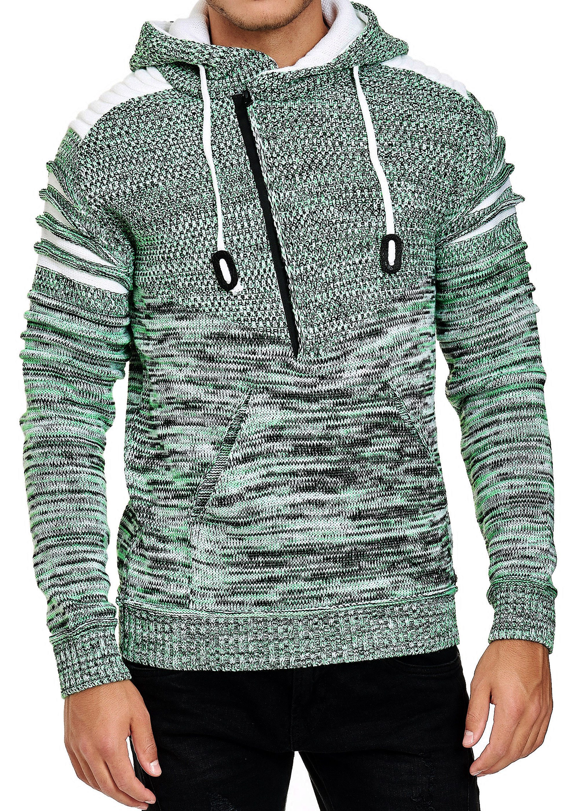 R-NEAL Kapuzenpullover Kapuzen-Pullover Hoodie mit 1/2 Zipper Strick Pullover mit Kapuze