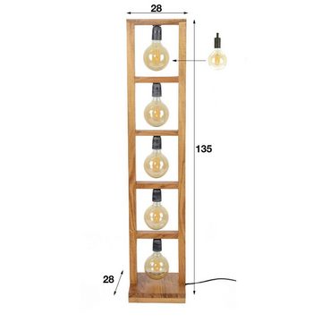 Liadomo Stehlampe Cuya, ohne Leuchtmittel, Industrial-Style, aus Akazienholz, Wohnzimmer, 5 x E27