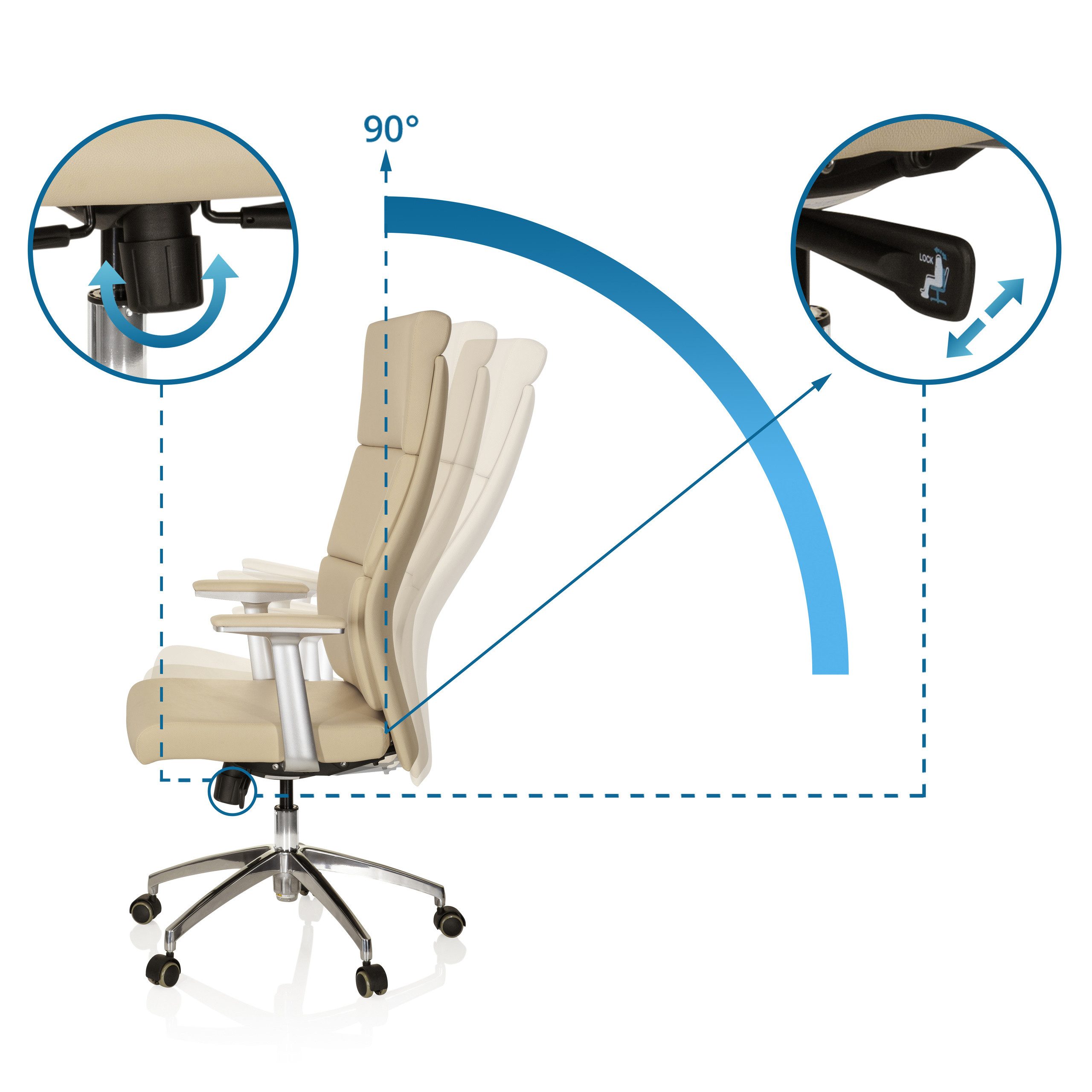 hjh OFFICE Drehstuhl Luxus Chefsessel Monza 20 Leder mit Armlehnen (1 St), Profi Bürostuhl Schreibtischstuhl ergonomisch