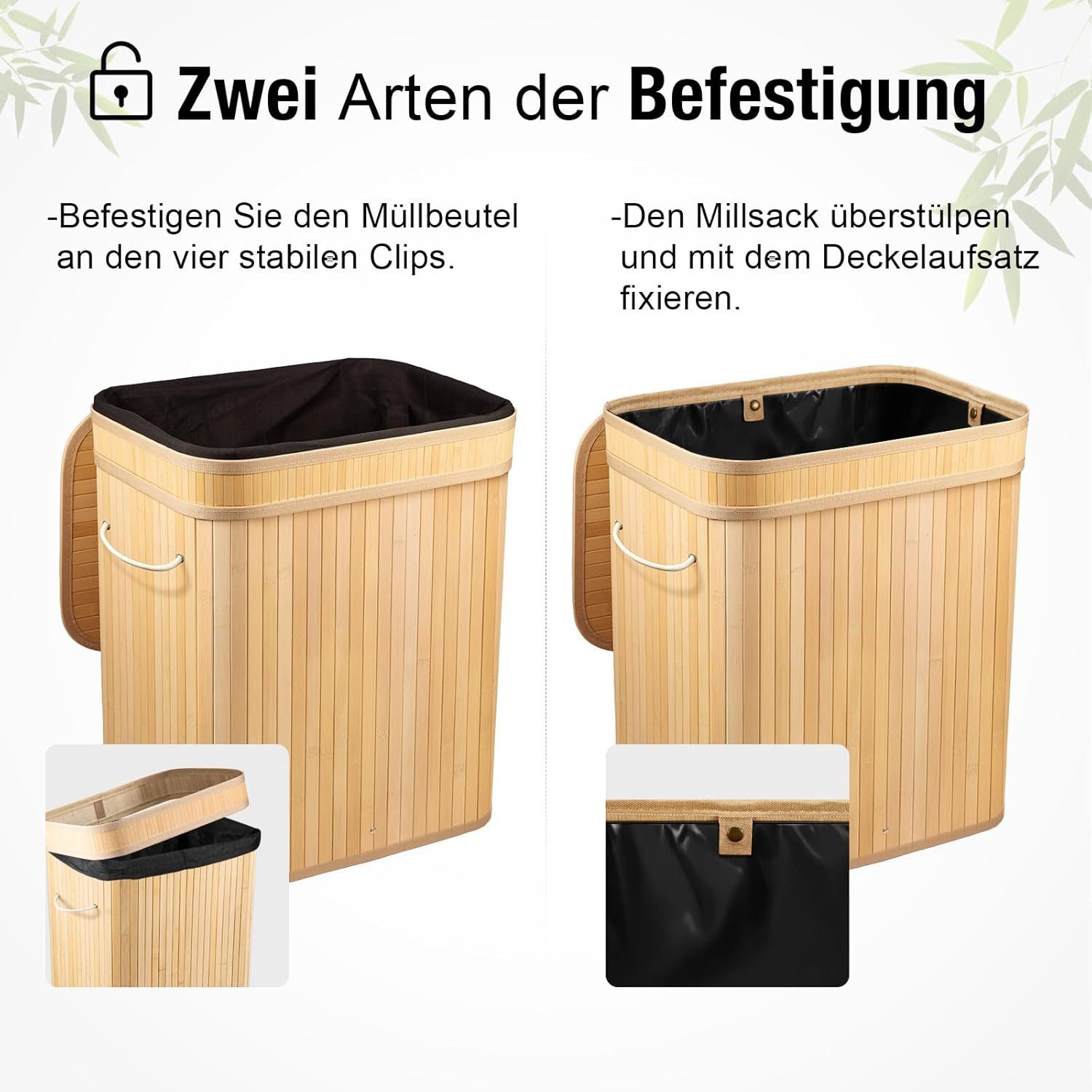 Youyijia Müllsackständer Bambus Müllsackständer mit Deckel – Stabiler Mülleimer für Gelbe Säcke – Bild 5 von 5