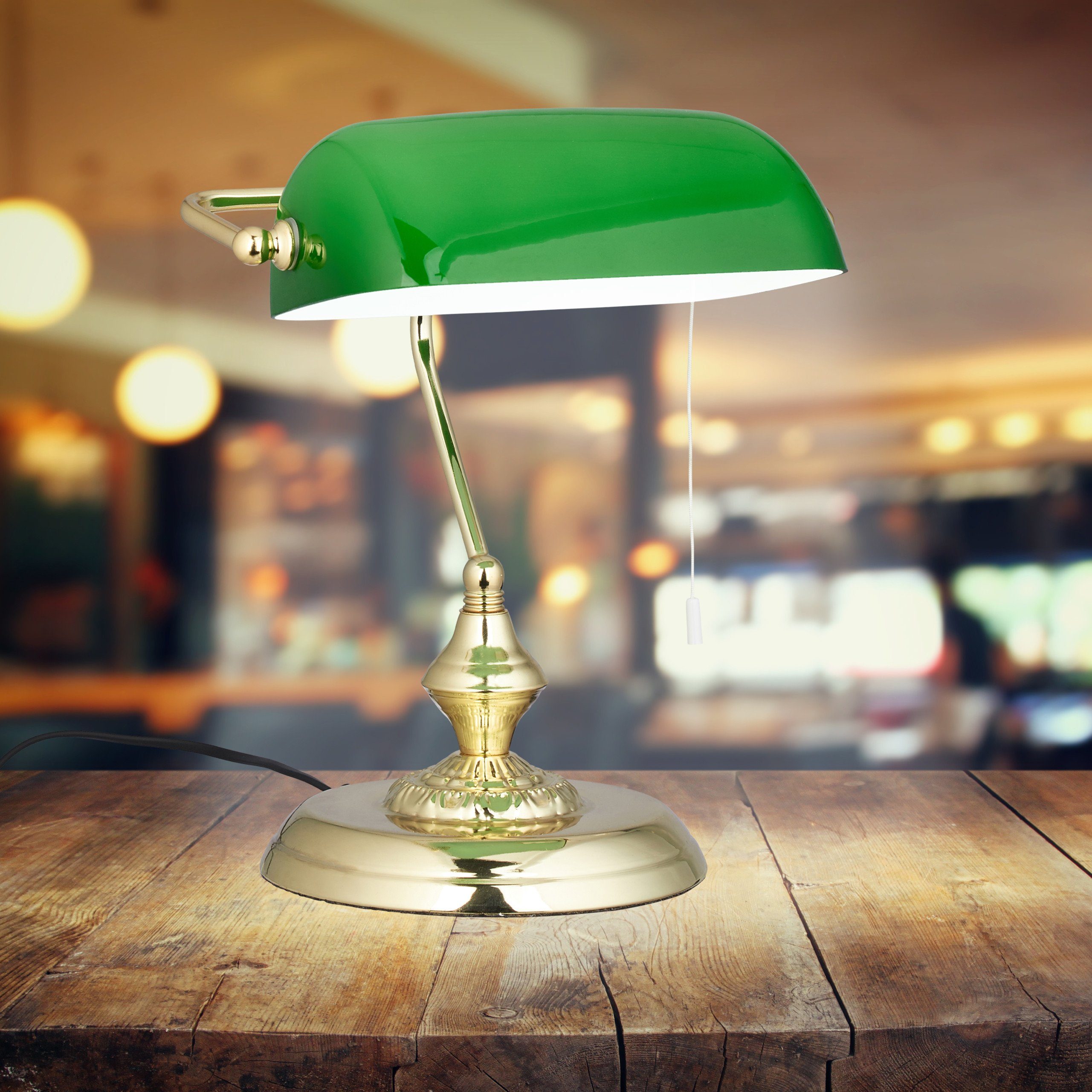 relaxdays Tischleuchte Bankerlampe mit Zugschalter günstig online kaufen