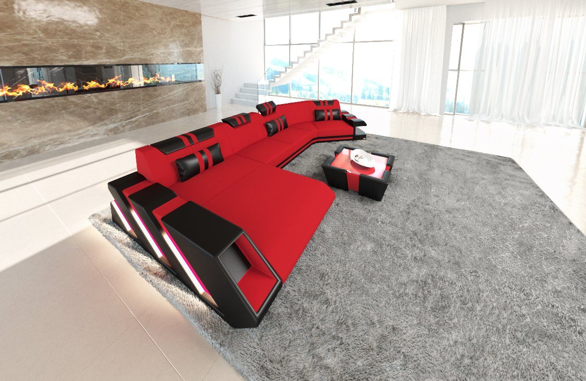 Sofa Dreams Wohnlandschaft Stoff Sofa Apollonia C Form Stoffsofa Polster Couch Sofa, mit LED, wahlweise mit Bettfunktion als Schlafsofa, Designersofa