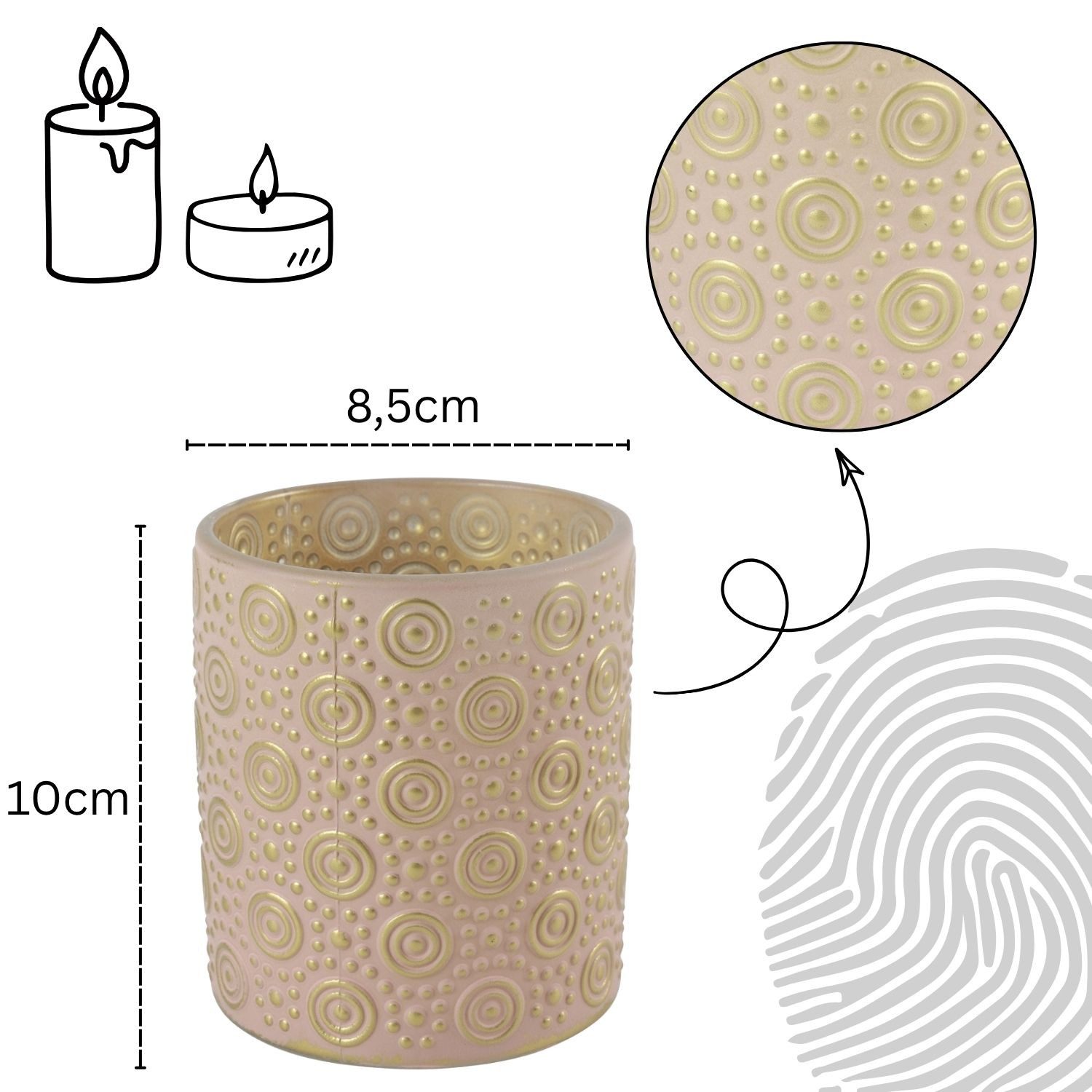 Marrakesch Orient & Mediterran Interior Windlicht Windlicht Hailey Rosa 10 cm Glas Teelichthalter Kerzendeko rund edel (1 St), Handarbeit