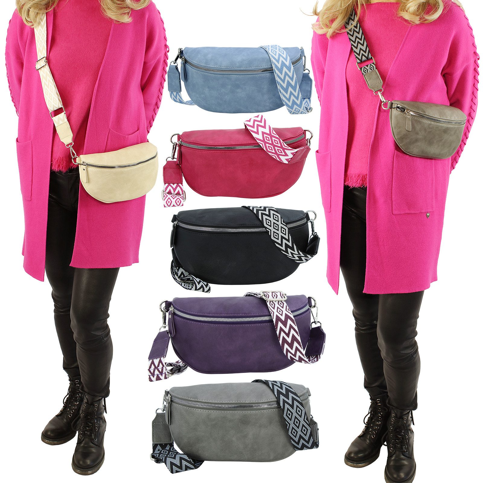 J JONES JENNIFER JONES Bauchtasche Damen Hüfttasche Umhängetasche breiter Gurt Gürteltasche Handtasche