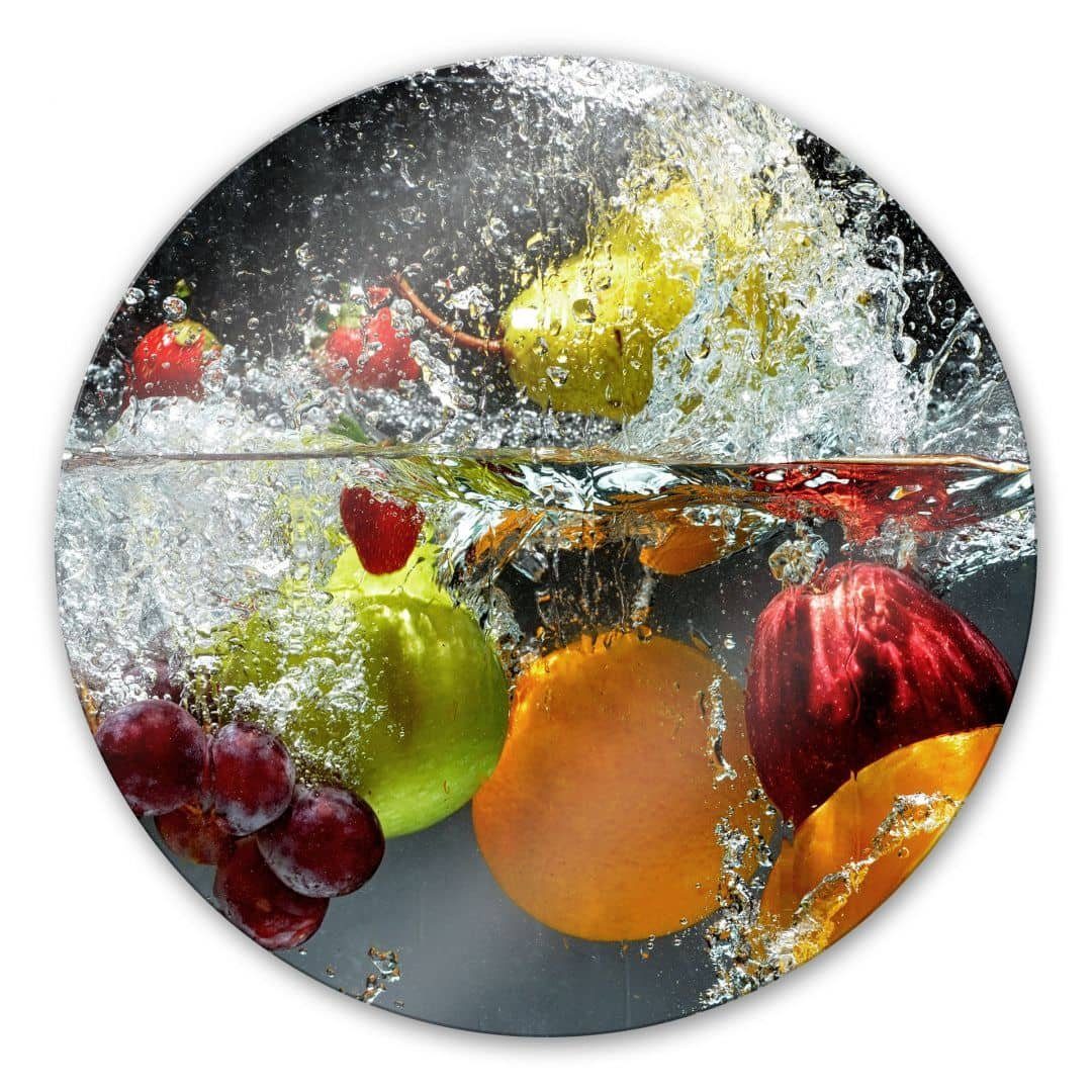 K&L Wall Art Glasbild Glas Wandbild Rund Glasbild Erfrischendes Obst Früchte Küche, Wandschutz Deko Bilder, Wohnzimmer Wanddeko aus Glas moderne Glasbilder inkl. Wandhalterung