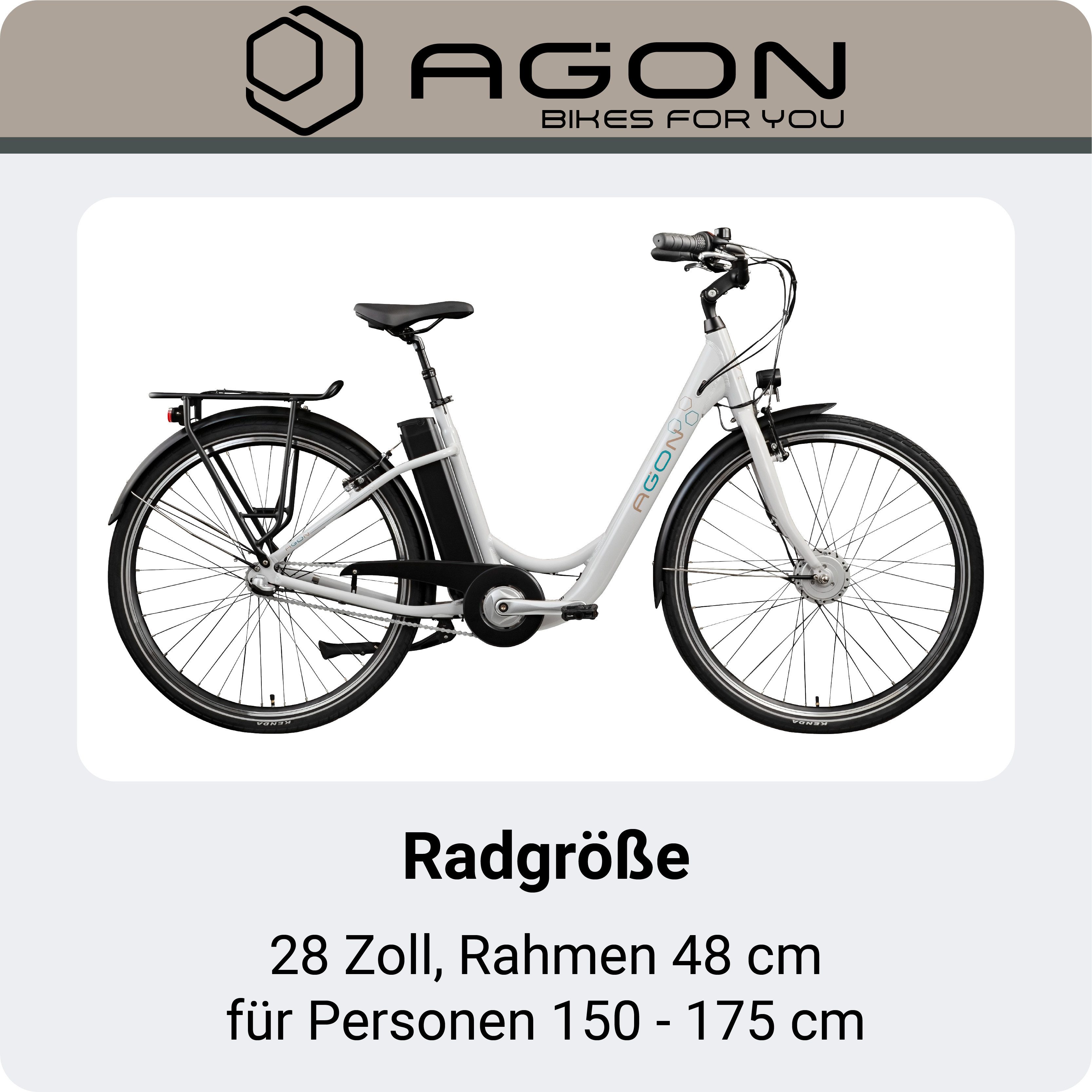 AGON E-Bike Cityrad Aurora, 3 Gang, Nabenschaltung, Frontmotor, 536 Wh, Pedelec, Elektrofahrrad für Damen u. Herren