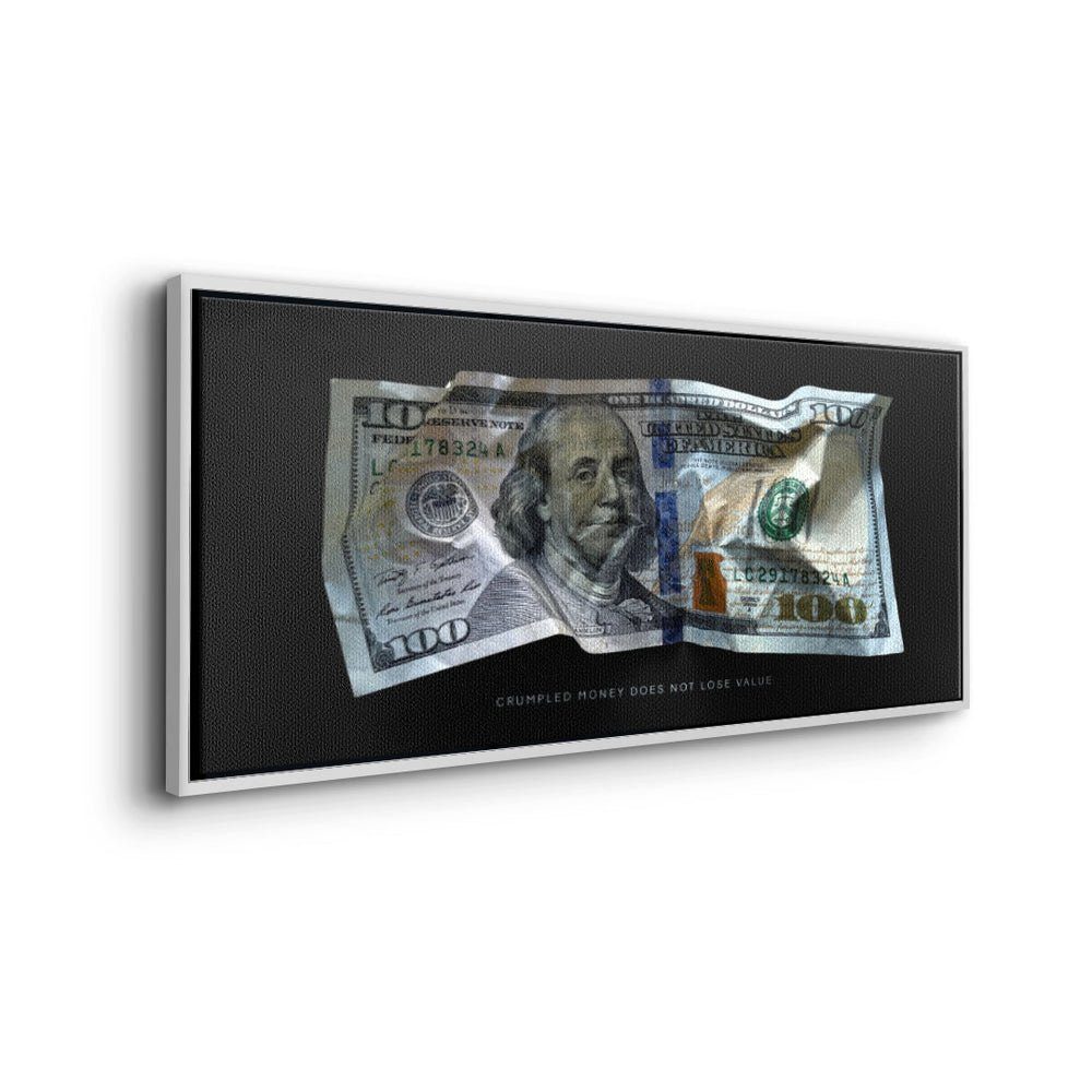 DOTCOMCANVAS® Leinwandbild, Premium Motivationsbild Rahmen Crumble V1 - weißer Money