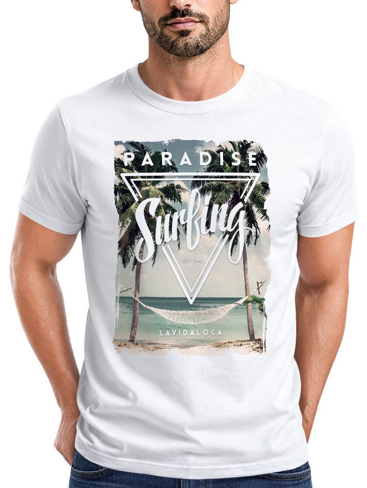 Neverless Print-Shirt Herren T-Shirt Excotic Island Paradise Summer Sommer Slim Fit mit Print