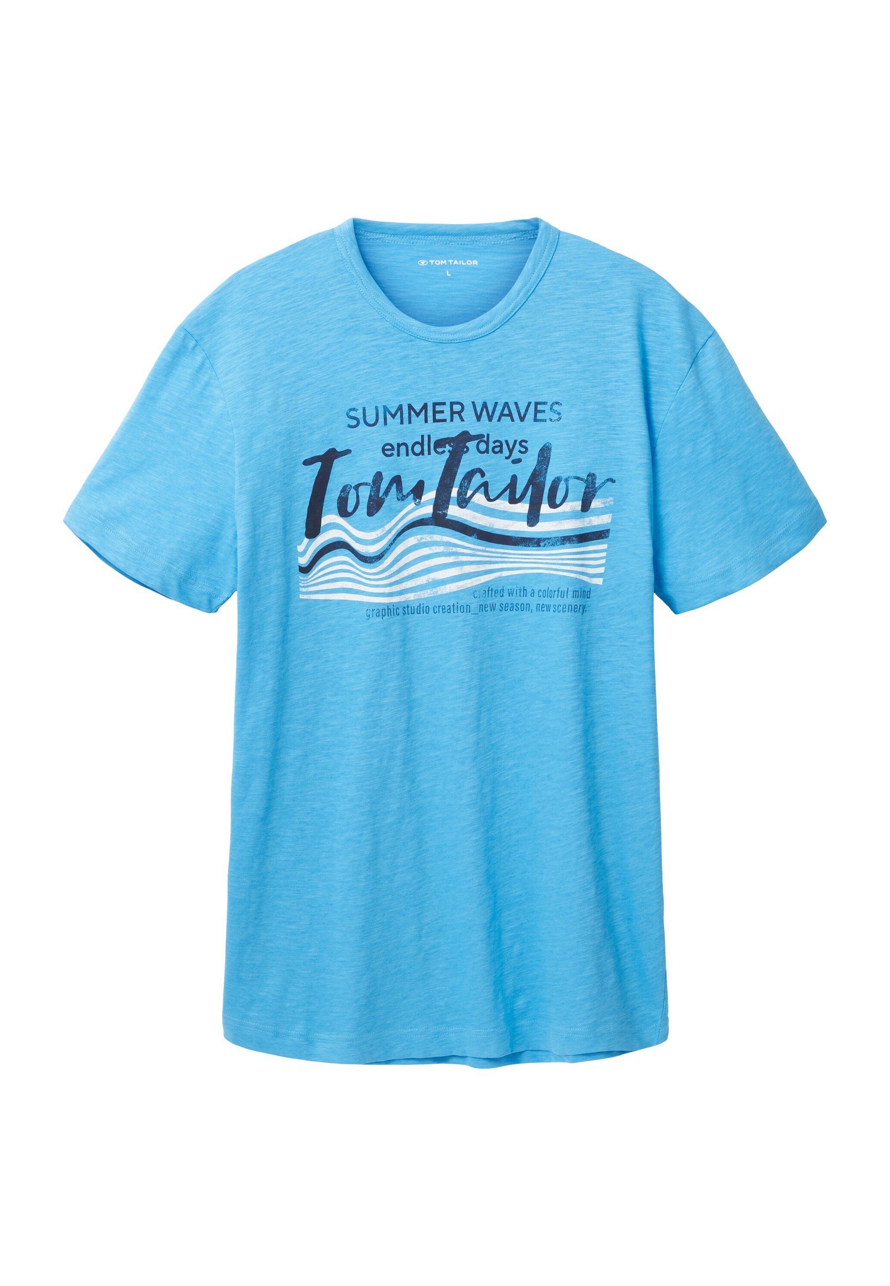 TOM TAILOR T-Shirt T-Shirt Tom Tailor Kurzarmshirt mit Frontprint (1-tlg) blau