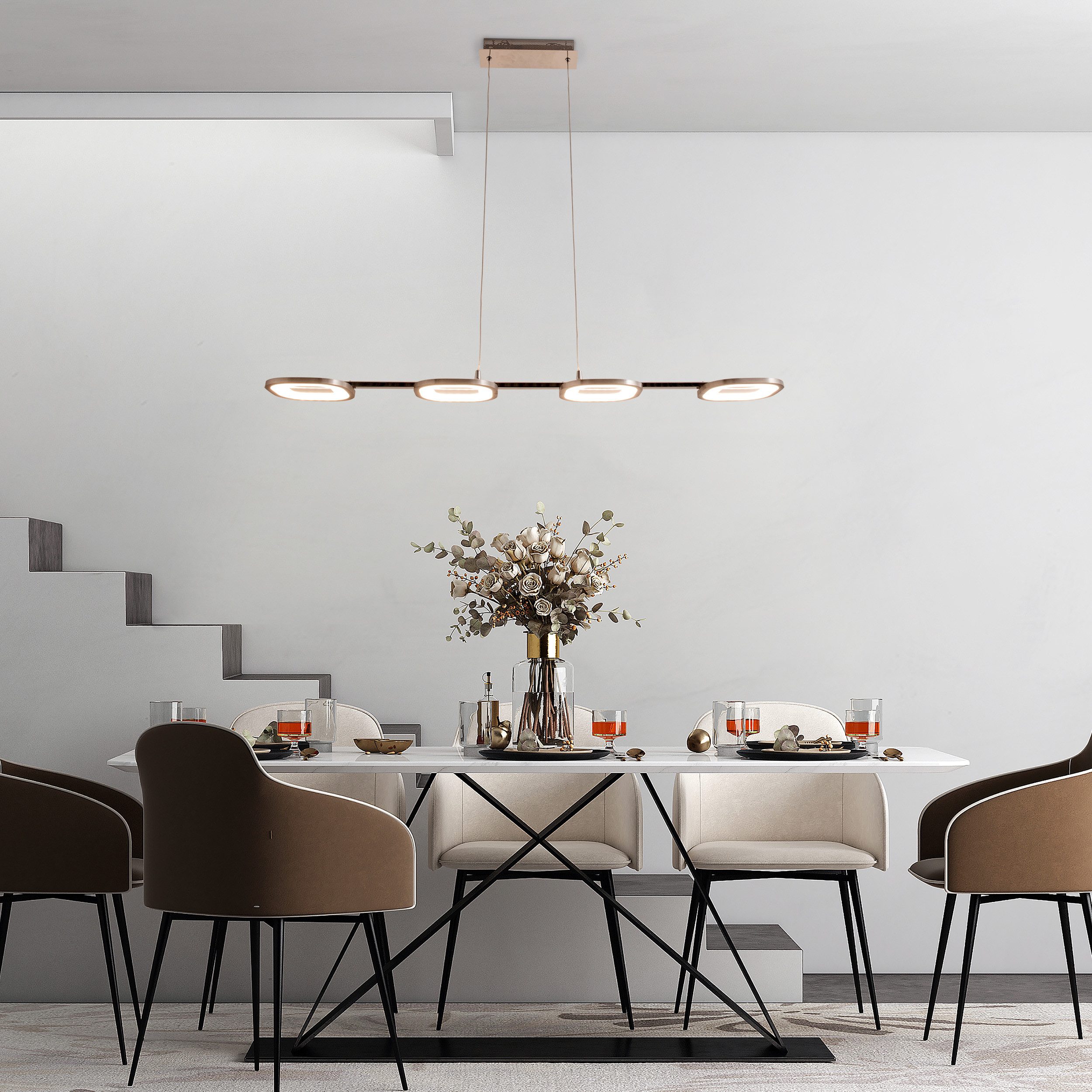 näve LED Pendelleuchte Beam, LED fest integriert, Warmweiß, 4 Brennstellen, Höhe 150cm, Länge 100cm, warmweißes Licht