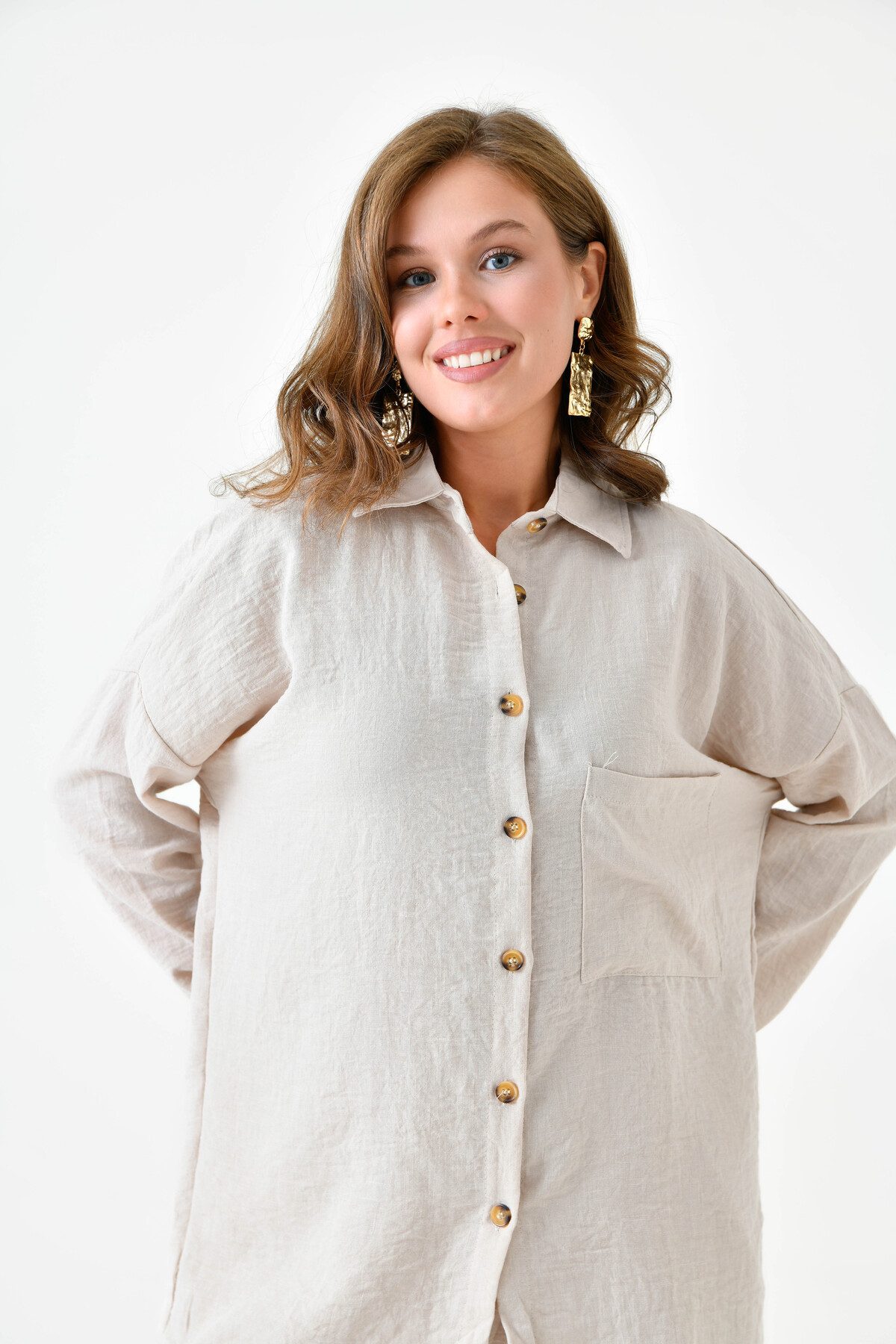 WOMAN VISION Blusentop Zweiteiliges Oversize-Set aus Hemd und Hose mit einer Tasche
