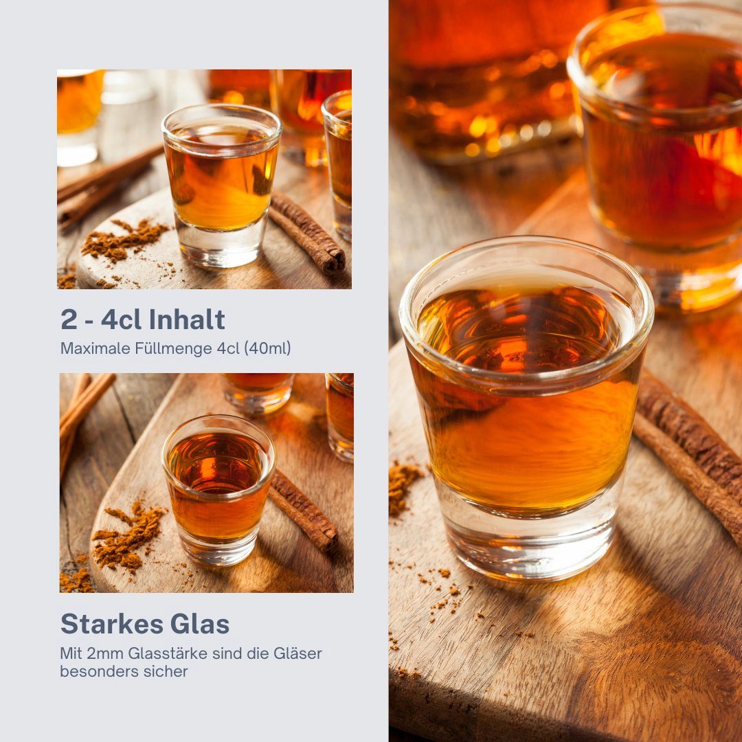 Provance Schnapsglas 6 Stück Schnapsglas Shot Kurzer Shotgläser Tequila 2cl 4cl 20ml 40ml, 6-tlg., Glas