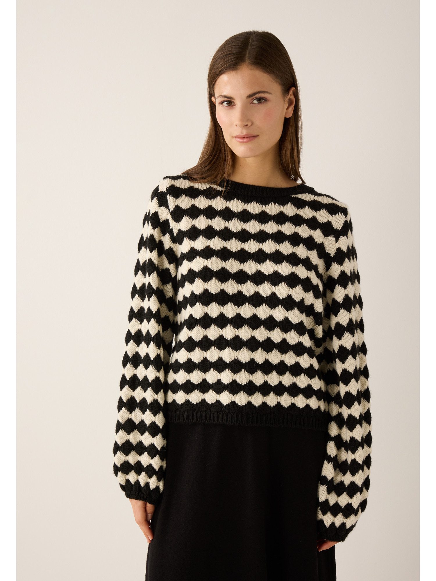 MORE&MORE Strickpullover gestreifter Pullover, voluminöse Ärmel