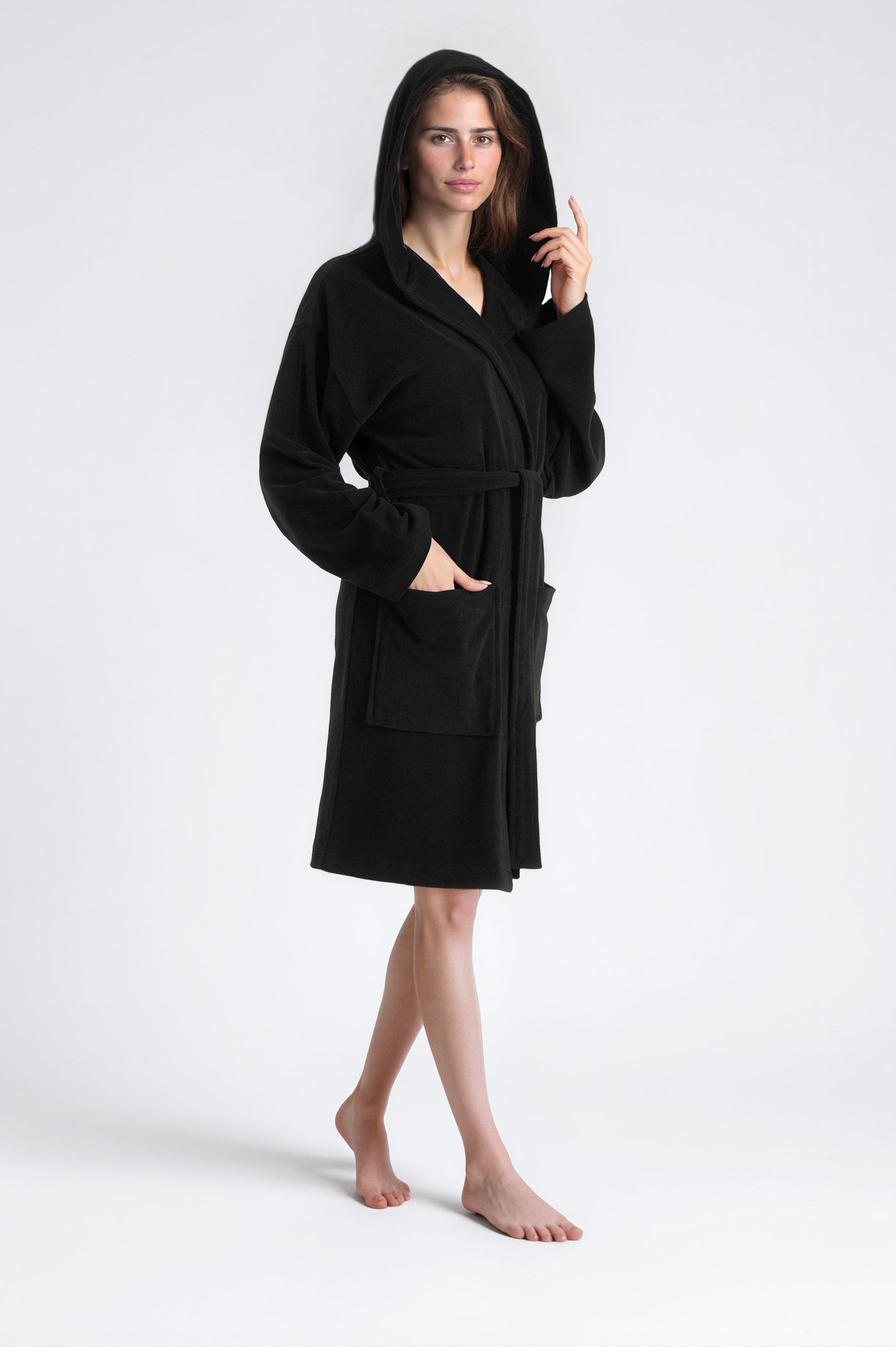 OTTO home Damenbademantel Sina, ideal für Sauna & Spa, Hotelbademantel, Morgenmantel, Kurzform, Wirkfrottee, Kapuze, Gürtel, einfarbiger Bademantel, kurz, hoher Baumwollanteil, XS-4XL