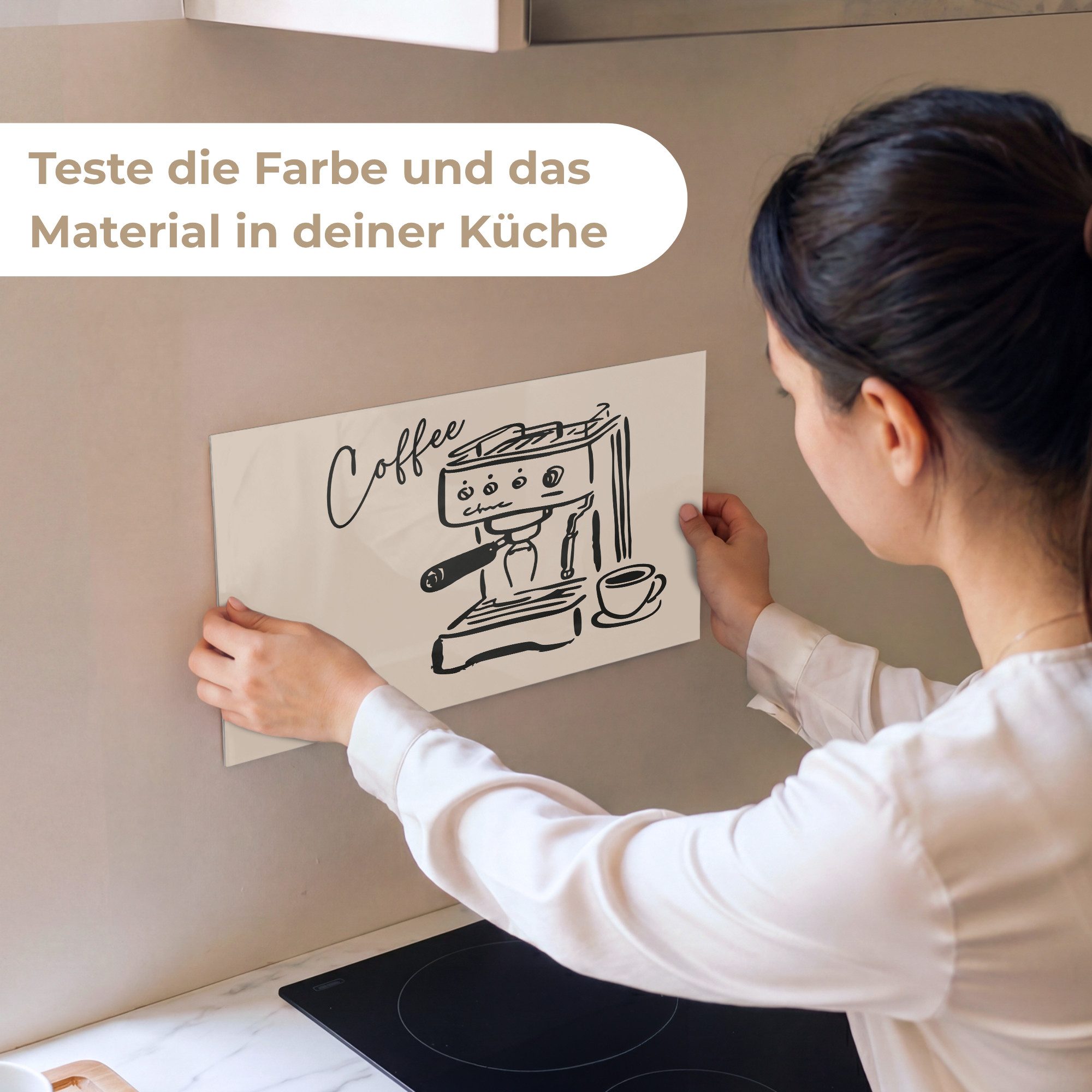 KitchenYeah Küchenrückwand Muster selbstklebend (keine Folie) Espressomaschine - Beige - Schwarz, (1-tlg), Spritzschutz, Küche, Rückwand, Küchenwand, Küchenfront, 30x20 cm