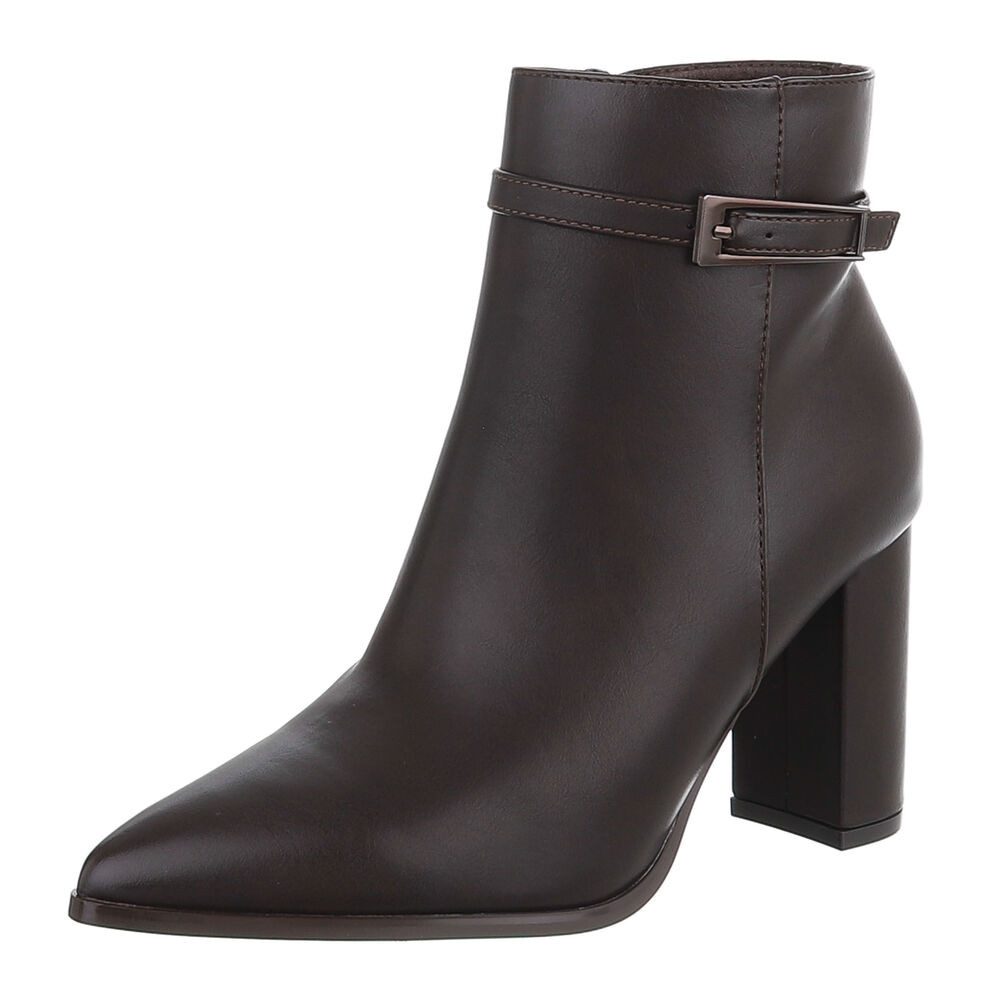 Ital-Design Damen Ankle Boot mit Blockabsatz und Schnalle High-Heel-Stiefelette (92269121) Blockabsatz Stiefeletten in Braun