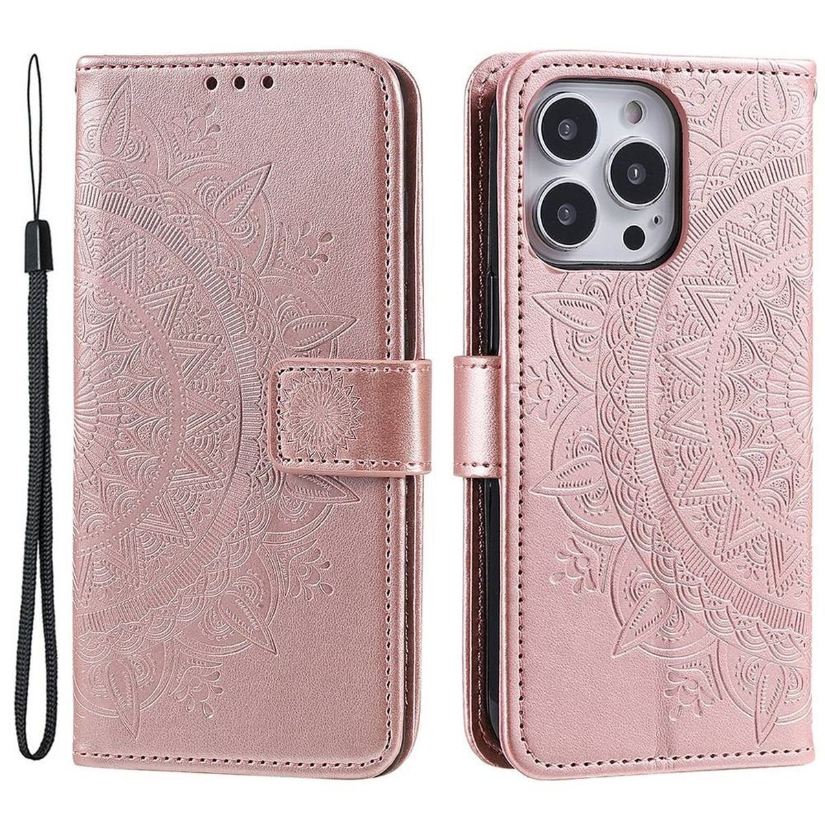 CoverKingz Handyhülle Hülle für Apple iPhone 14 Pro Handyhülle Flip Cover Handy Case 15,54 cm (6,1 Zoll), Klapphülle Schutzhülle mit Kartenfach Schutztasche Motiv Mandala