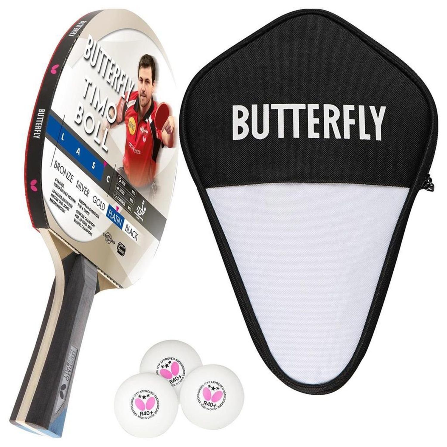 Tischtennisschläger 1x Timo Boll Platin 85026 + Cell Case 1 + Bälle
