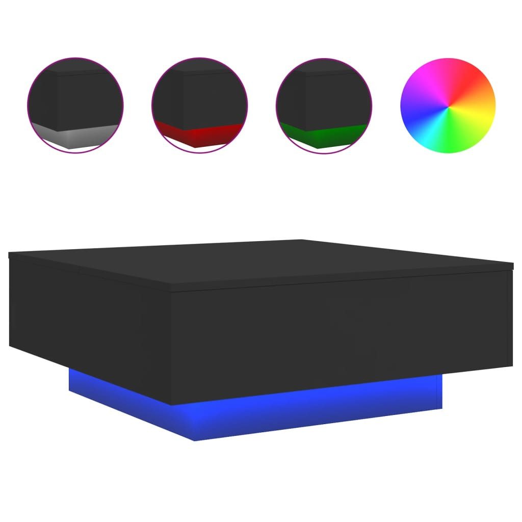 vidaXL Ablagetisch, Couchtisch mit LED-Leuchten Schwarz 80x80x31 cm