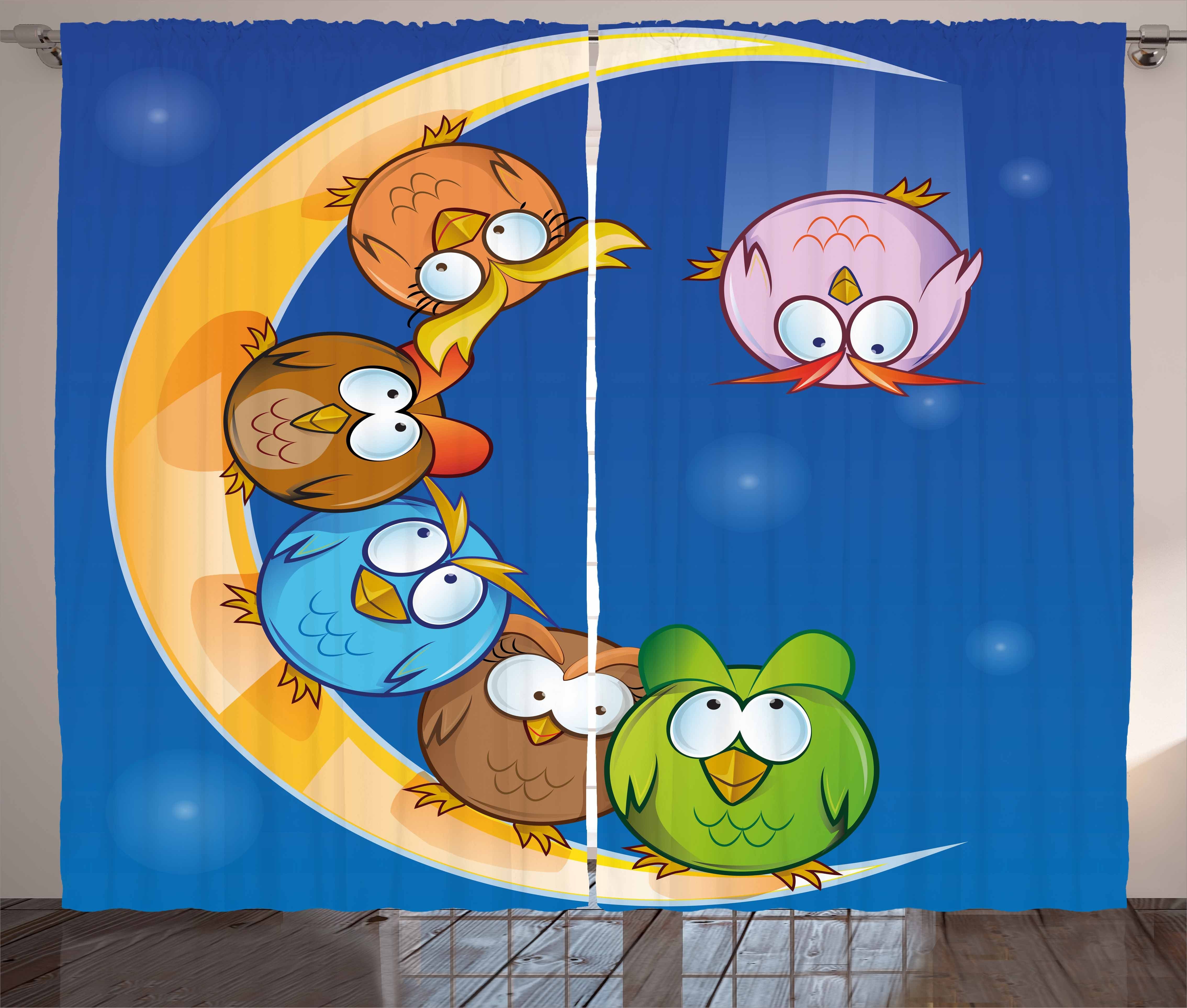Gardine Schlafzimmer Kräuselband Vorhang Cartoon-Mond-Eulen-Spiele mit Mond Haken, und Abakuhaus, Schlaufen
