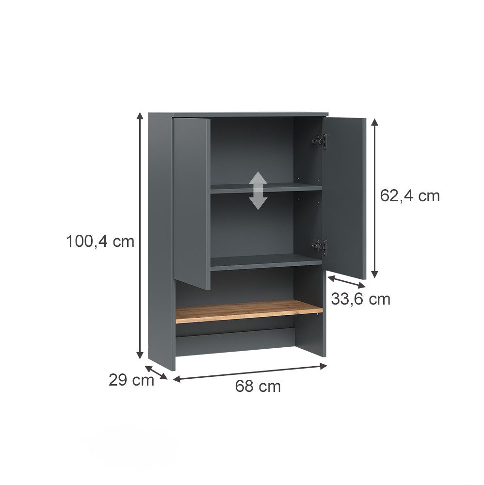 Vicco Waschmaschinenumbauschrank Viktor, Anthrazit/Goldkraft Eiche, 68 x 100.4 cm (1-St) – Bild 3 von 5