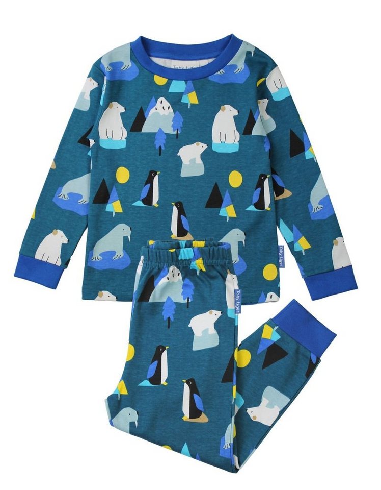Toby Tiger Schlafanzug Schlafanzug mit Arktis Print, Umweltfreundliche  Färbeverfahren ohne Azofarbstoffe