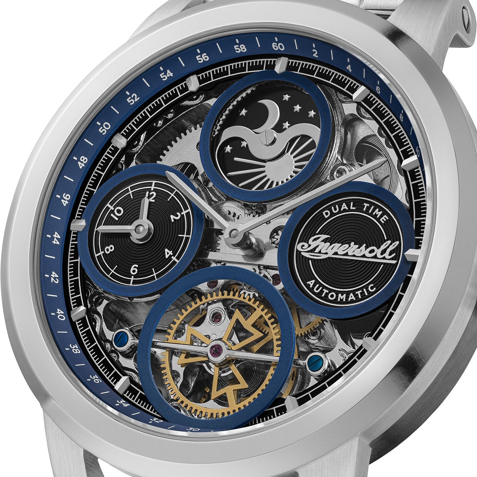 Ingersoll Automatikuhr Ingersoll Herrenuhr Edelstahl silber, (Analoguhr), Herren Armbanduhr rund, Edelstahlarmband silber, Outdoor