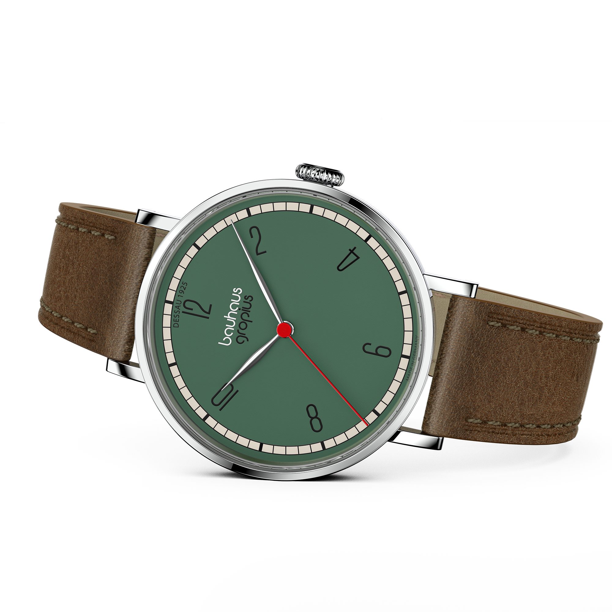 Walter Gropius Quarzuhr Made in Germany, Damenuhr, Herrenuhr, Unisex, Saphirglas - WGN 003-05, Armbanduhr, Lederarmband, Edelstahlgehäuse, New Bauhaus Dessau 1925