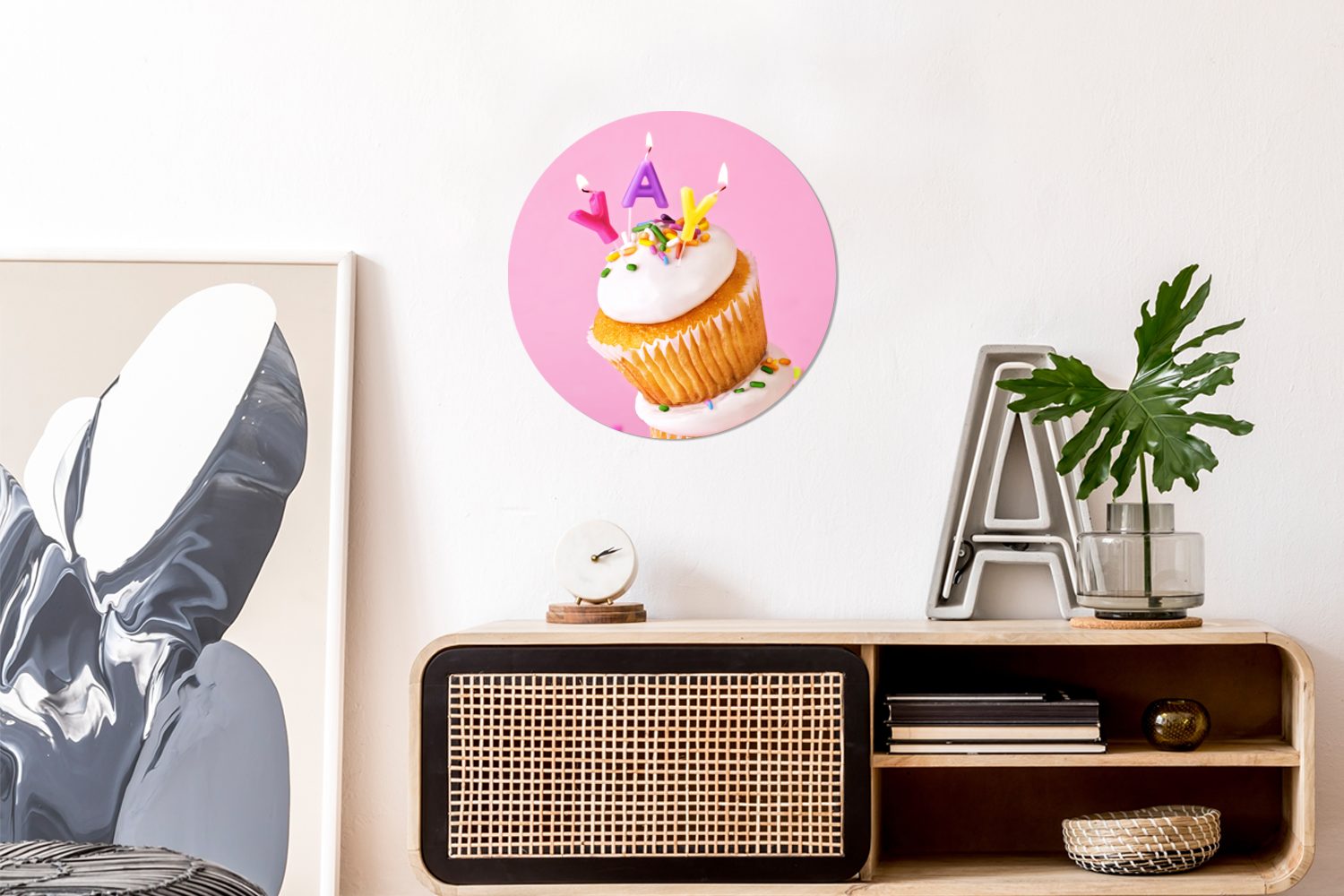 St), auf Konfetti-Cupcakes Forex, rosa cm Hintergrund, Rundes 30x30 Wanddekoration Wohnzimmer, Wandbild, Gemälde MuchoWow einem (1 Kreis
