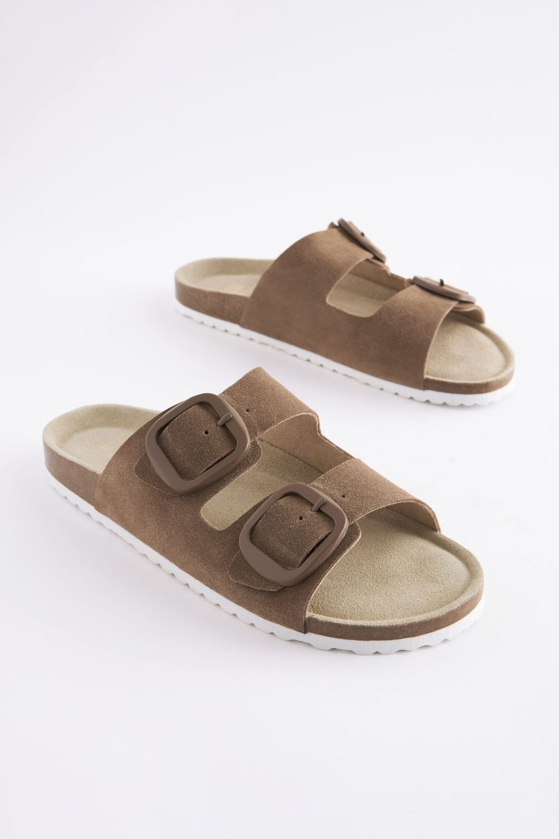 Leder (1-tlg) Fußbett Doppelriemen Sandale und aus Brown Nerzfarben Next Sandalen mit