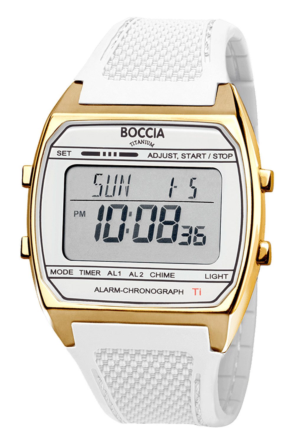 Boccia Digitaluhr Uhr in Unisexgröße Digital Titan Weiß/Goldfarben günstig online kaufen