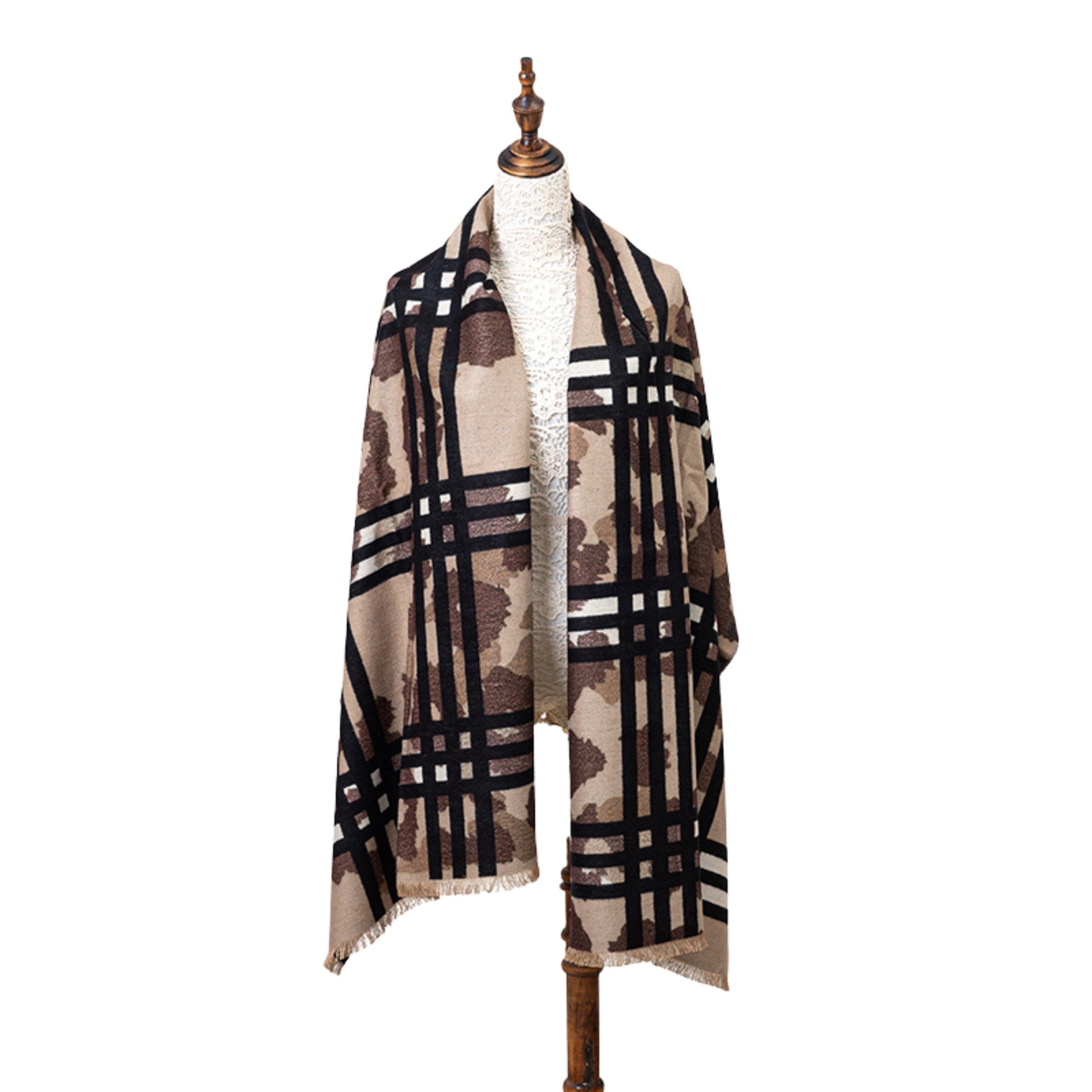 Seidenschal Winterschal XXL Seidenflanell Schal Stola braun Streifen